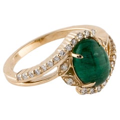 Anillo de cóctel de oro amarillo de 14 quilates con esmeralda y diamantes de 2,31 ct, talla 7