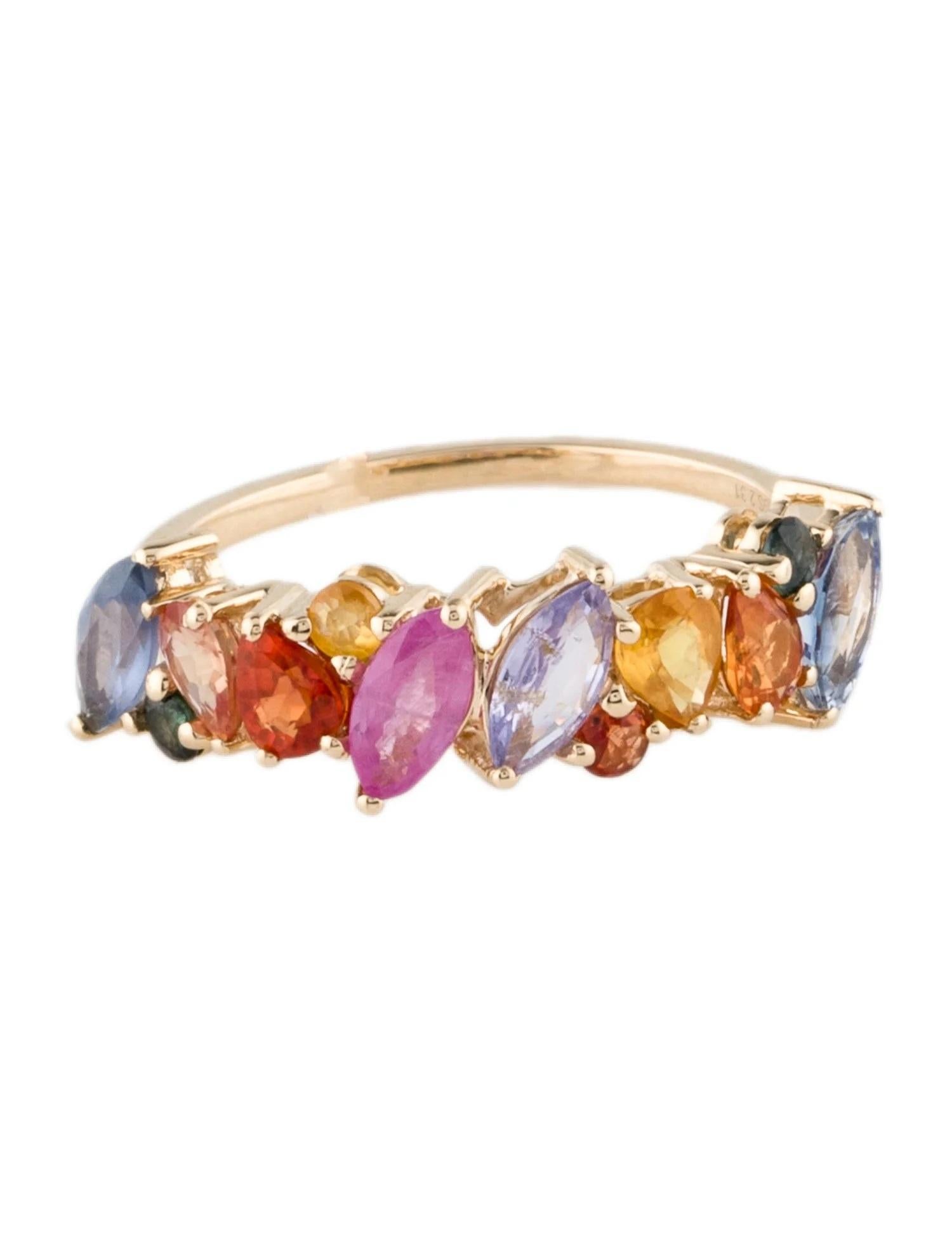 Artista Anello a fascia in oro giallo 14K con zaffiro multicolore da 2,31 carati, misura 7 Brilliante in vendita