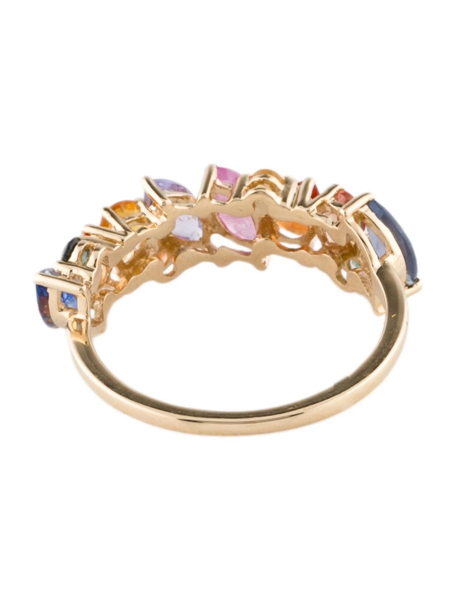 Taglio marquise Anello a fascia in oro giallo 14K con zaffiro multicolore da 2,31 carati, misura 7 Brilliante in vendita