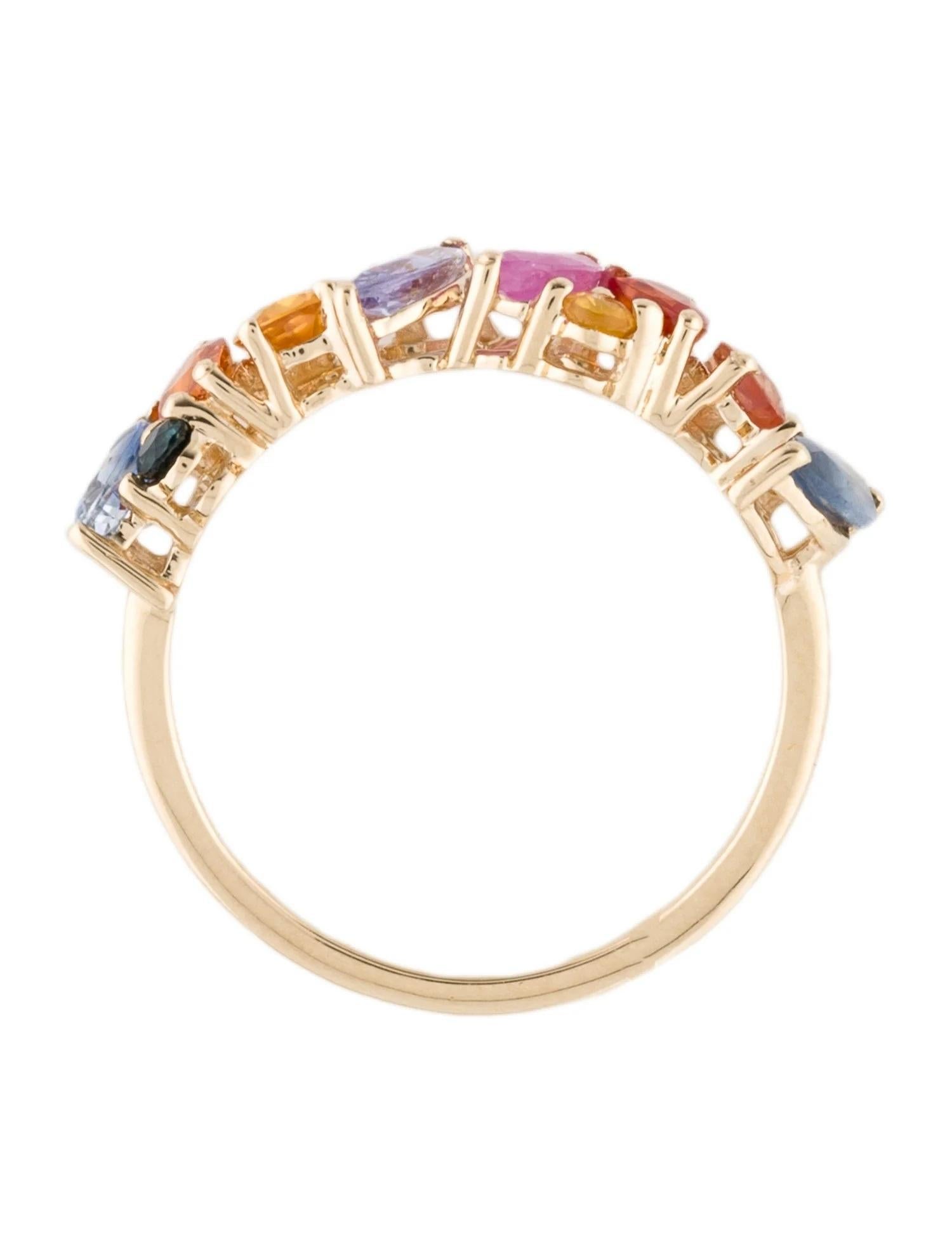 Anello a fascia in oro giallo 14K con zaffiro multicolore da 2,31 carati, misura 7 Brilliante In condizioni Nuovo in vendita a Holtsville, NY