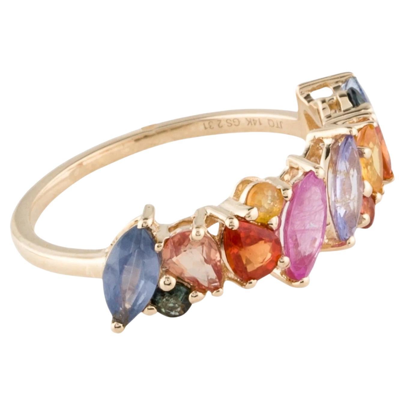 14K Yellow Gold 2.31ctw Multi-Color Sapphire Band Ring, Size 7 Brilliant Sapphir