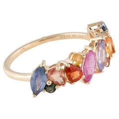 14K Yellow Gold 2.31ctw Multi-Color Sapphire Band Ring, Size 7 Brilliant Sapphir