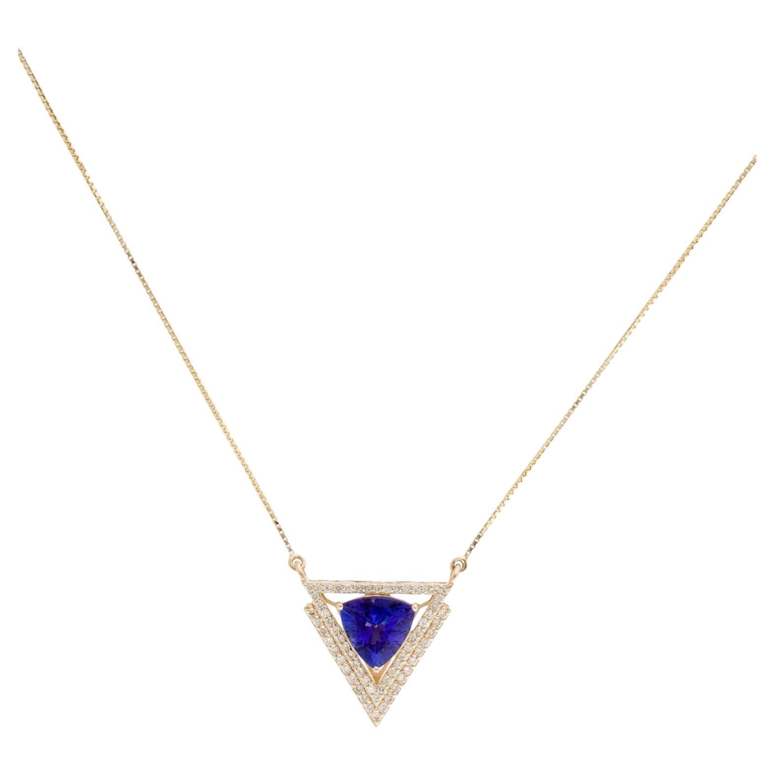 14K Yellow Gold 2.32ct Tanzanite & Diamond Triangle Pendant Necklace
