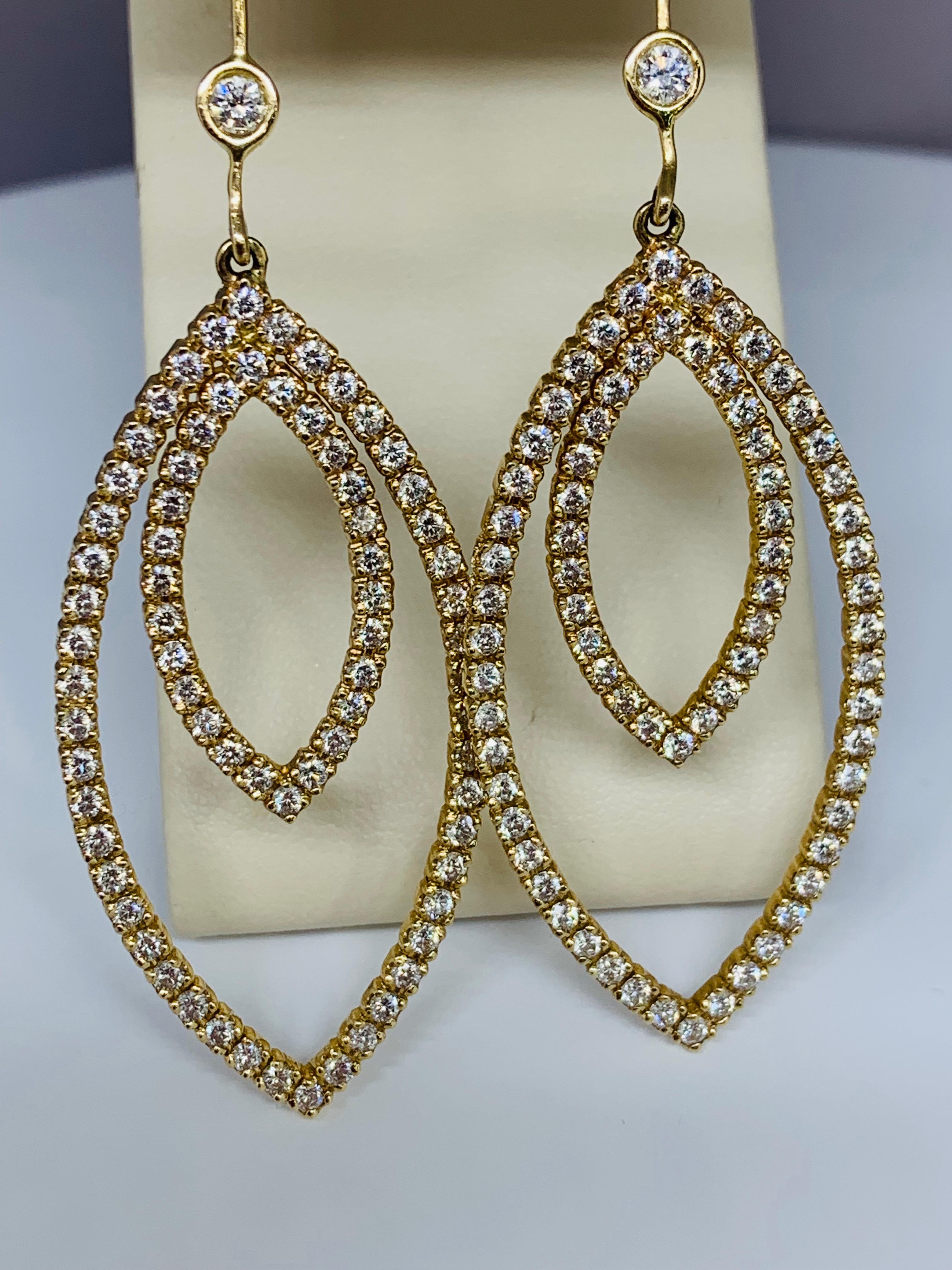 14 Karat Yellow Gold 2.35 Carat Diamond Drop Earrings In New Condition For Sale In Gainesville , FL