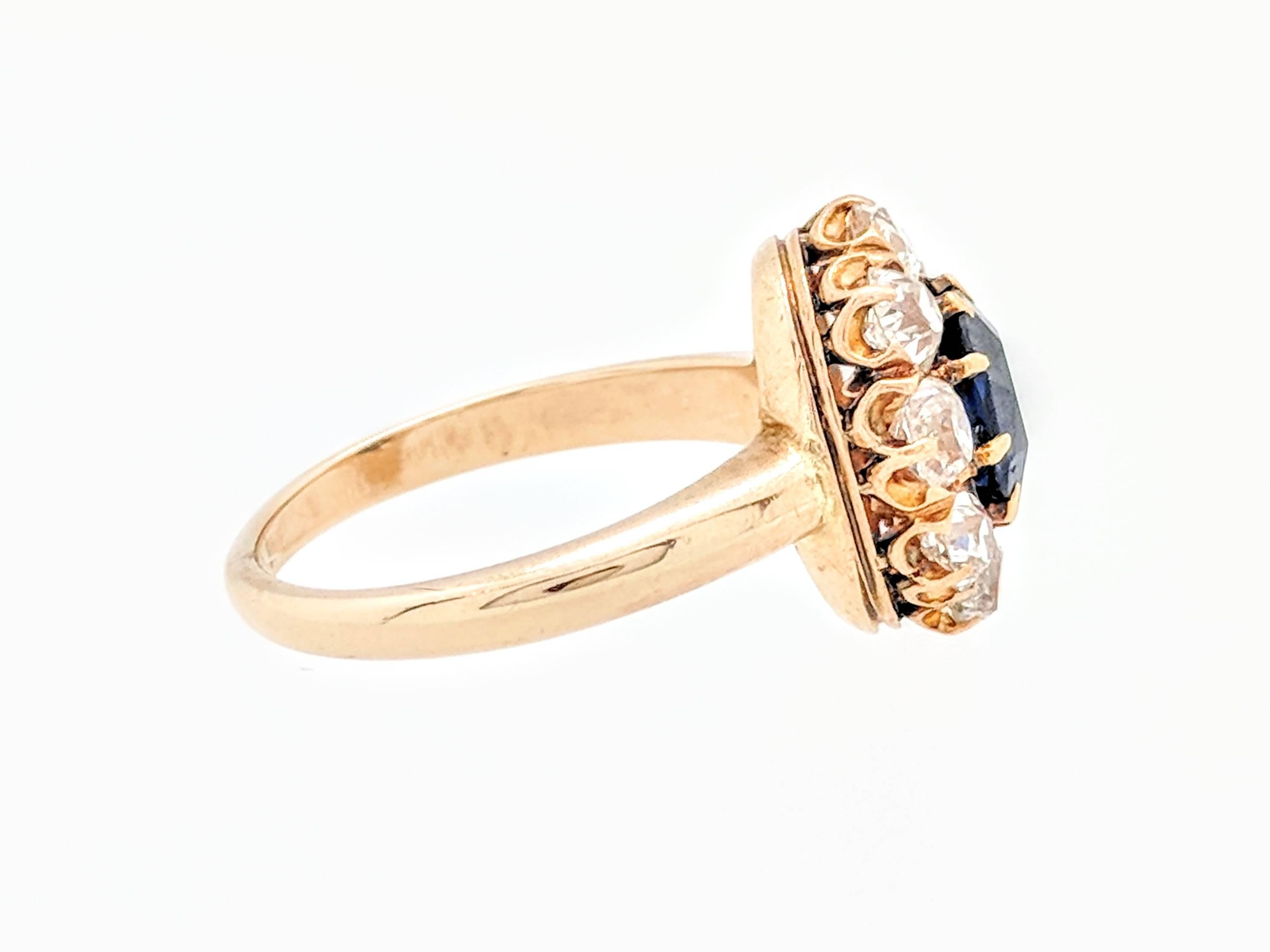 14 Karat Yellow Gold 2.35 Carat Sapphire and Diamond Estate Ring For Sale 2
