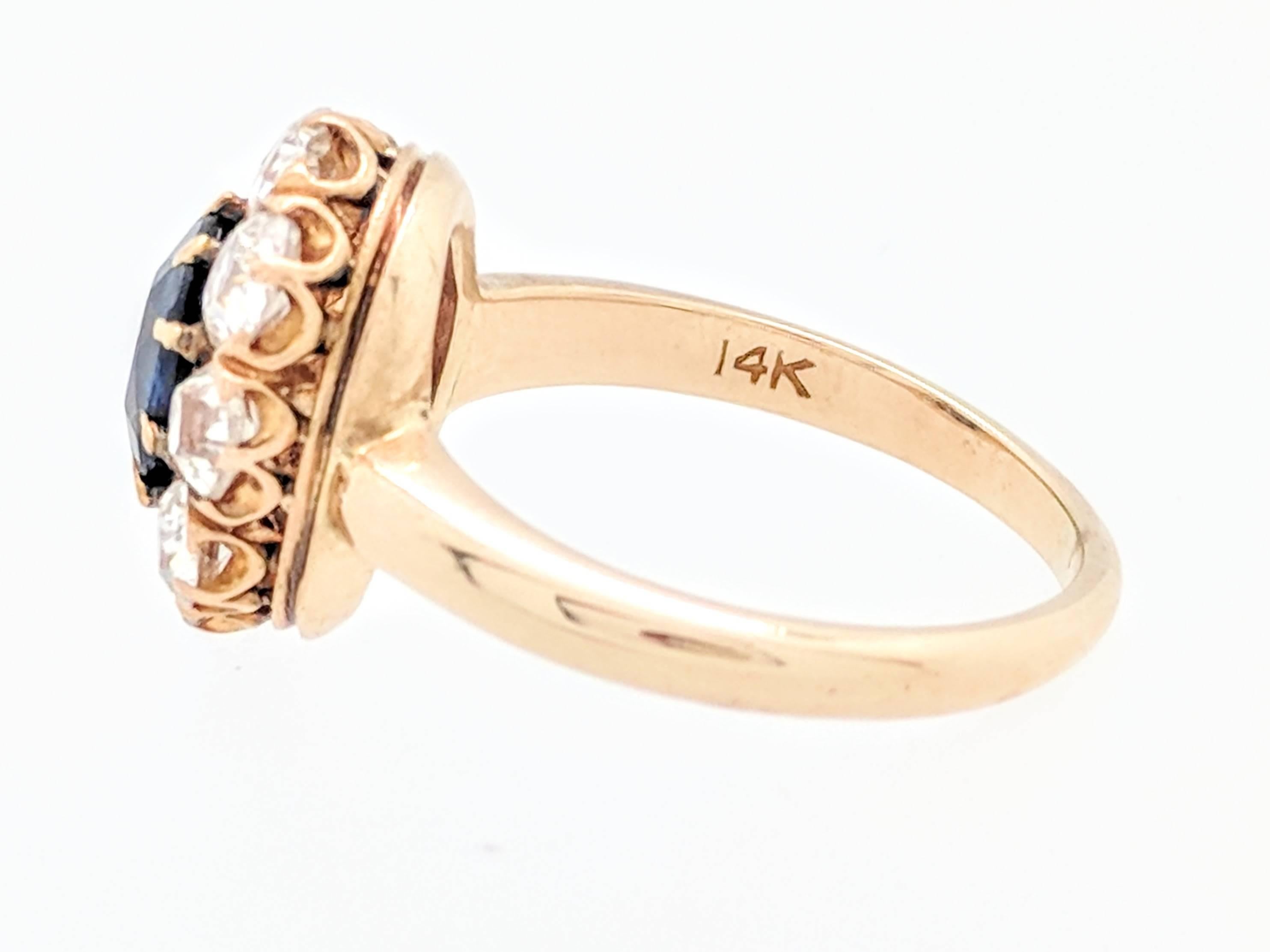 14 Karat Yellow Gold 2.35 Carat Sapphire and Diamond Estate Ring For Sale 3