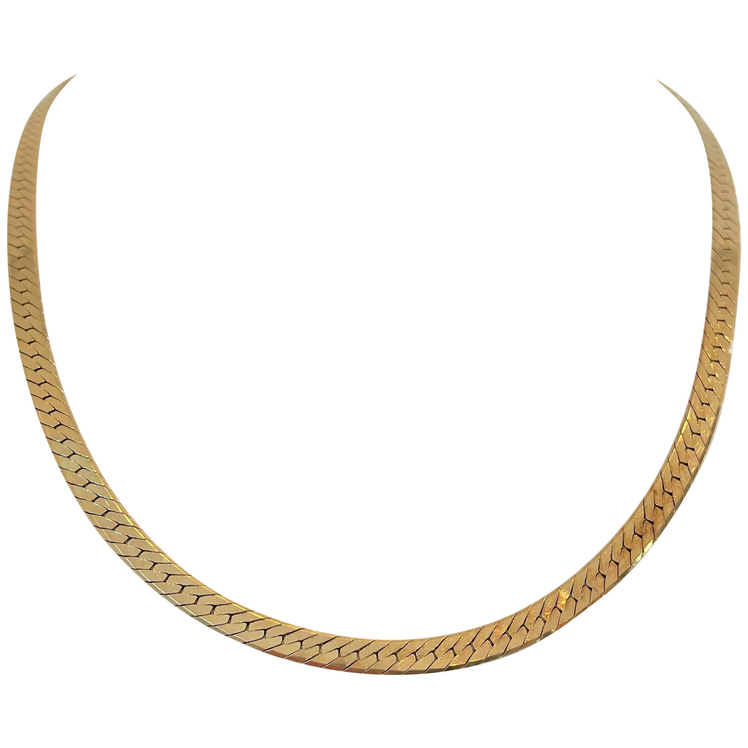 14 Karat Yellow Gold 23.5g Solid Herringbone Link Chain Necklace, Italy