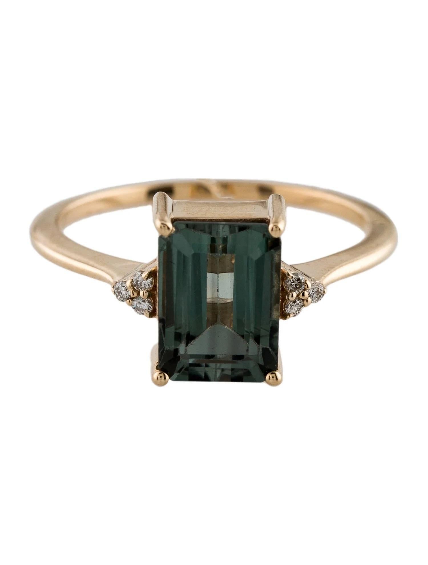 Artist 14K Yellow Gold 2.36ct Emerald Cut Tourmaline & Diamond Cocktail Ring, Size 6.5 For Sale