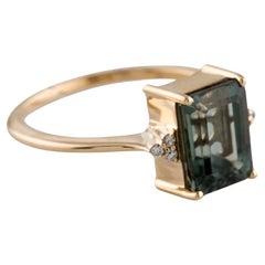 Anillo de cóctel de oro amarillo de 14 quilates con turmalina talla esmeralda y diamantes de 2,36 ct, talla 6,5