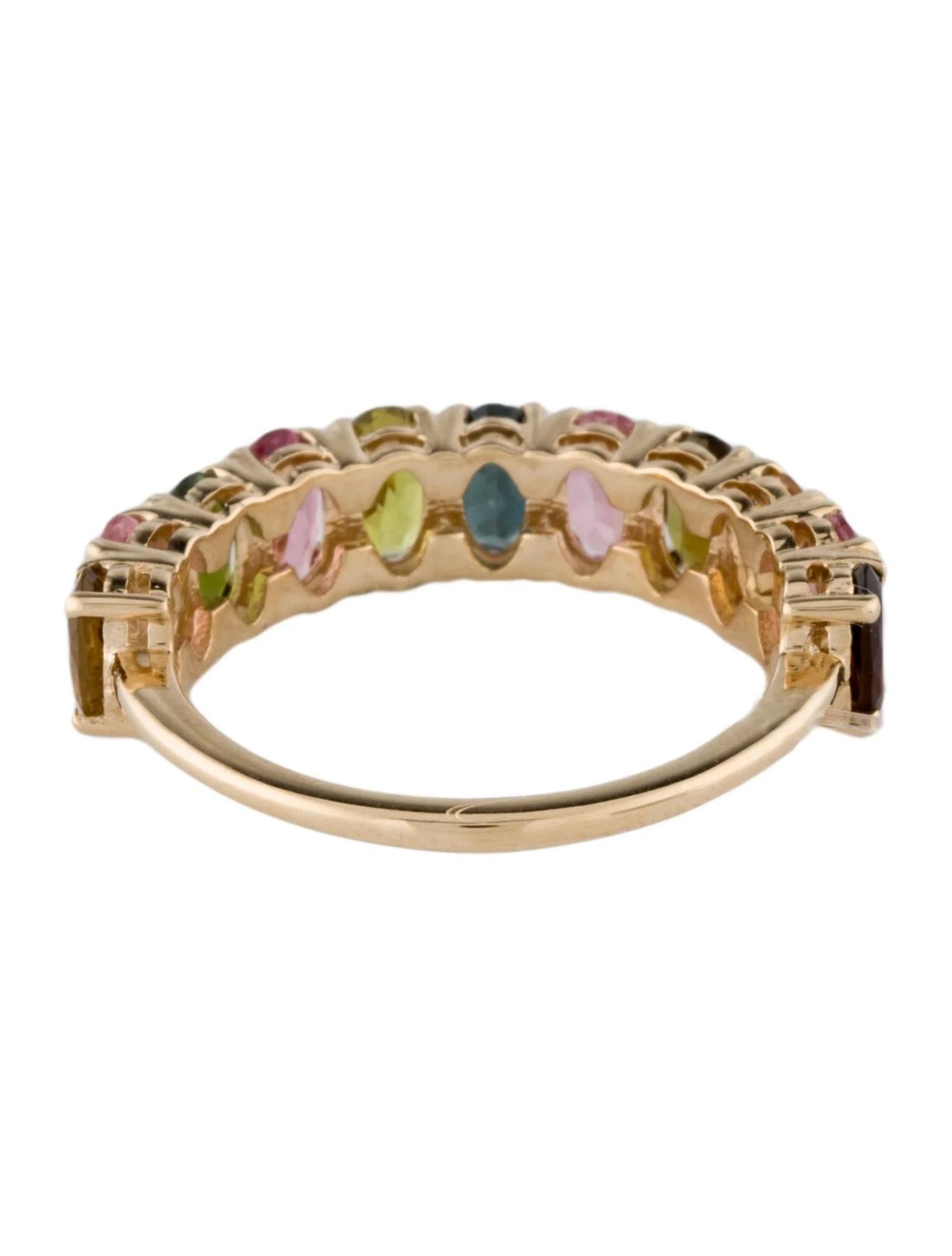 Taglio ovale Fascia a mezza eternità in oro giallo 14K con tormalina multicolore da 2,37 carati, misura 6,5 in vendita