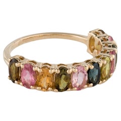 Anneau d'éternité en or jaune 14 carats avec tourmaline multicolore de 2,37 carats, taille 6,5
