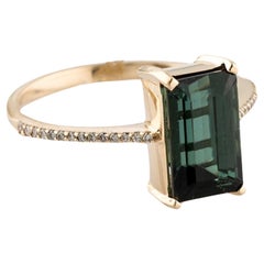 14K Yellow Gold 2.39ct Emerald Cut Tourmaline 
Diamond Cocktail Ring, Size 6.5