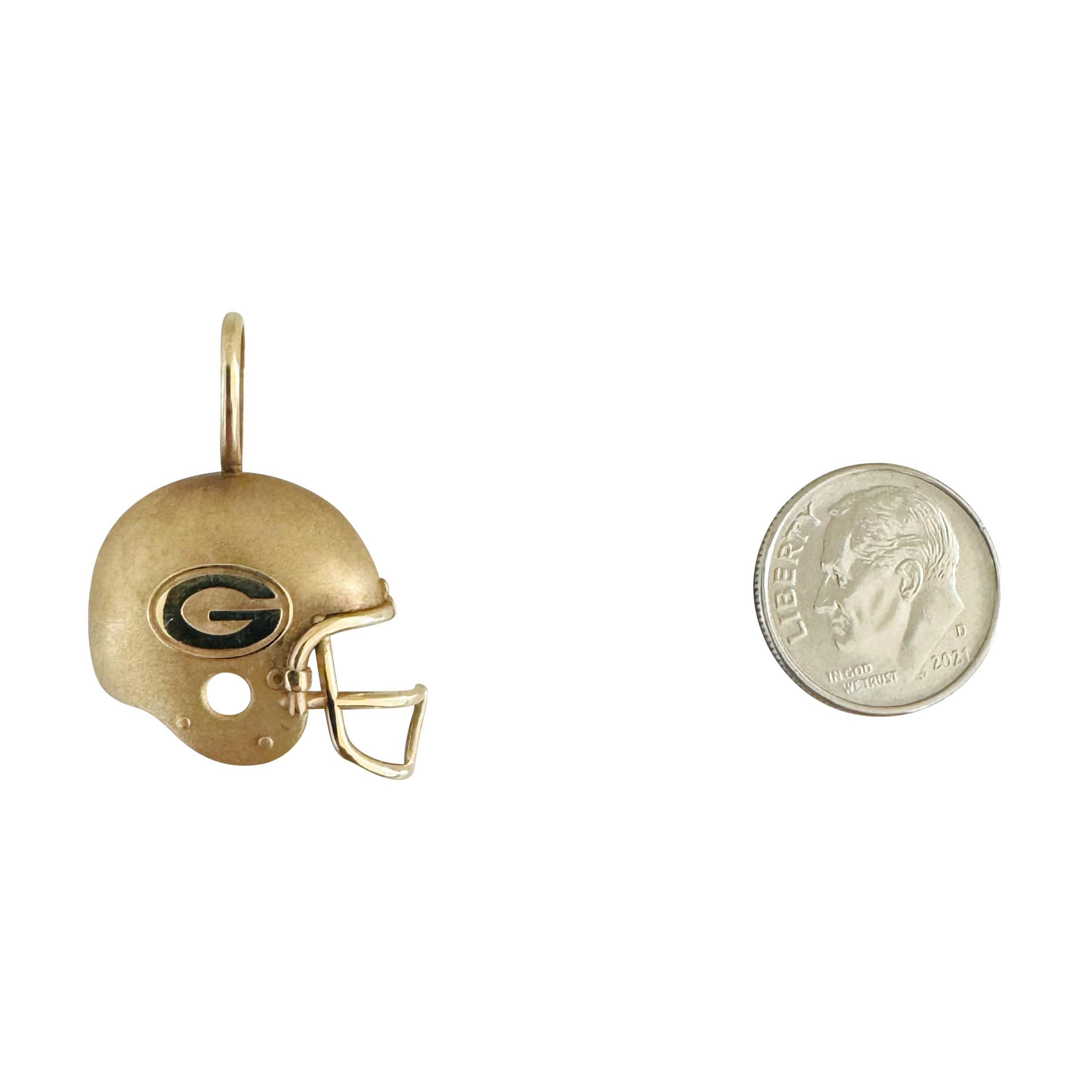 14k Gelbgold 2,3g Matte Finish Grüner Bay Packers Helm-Anhänger Damen