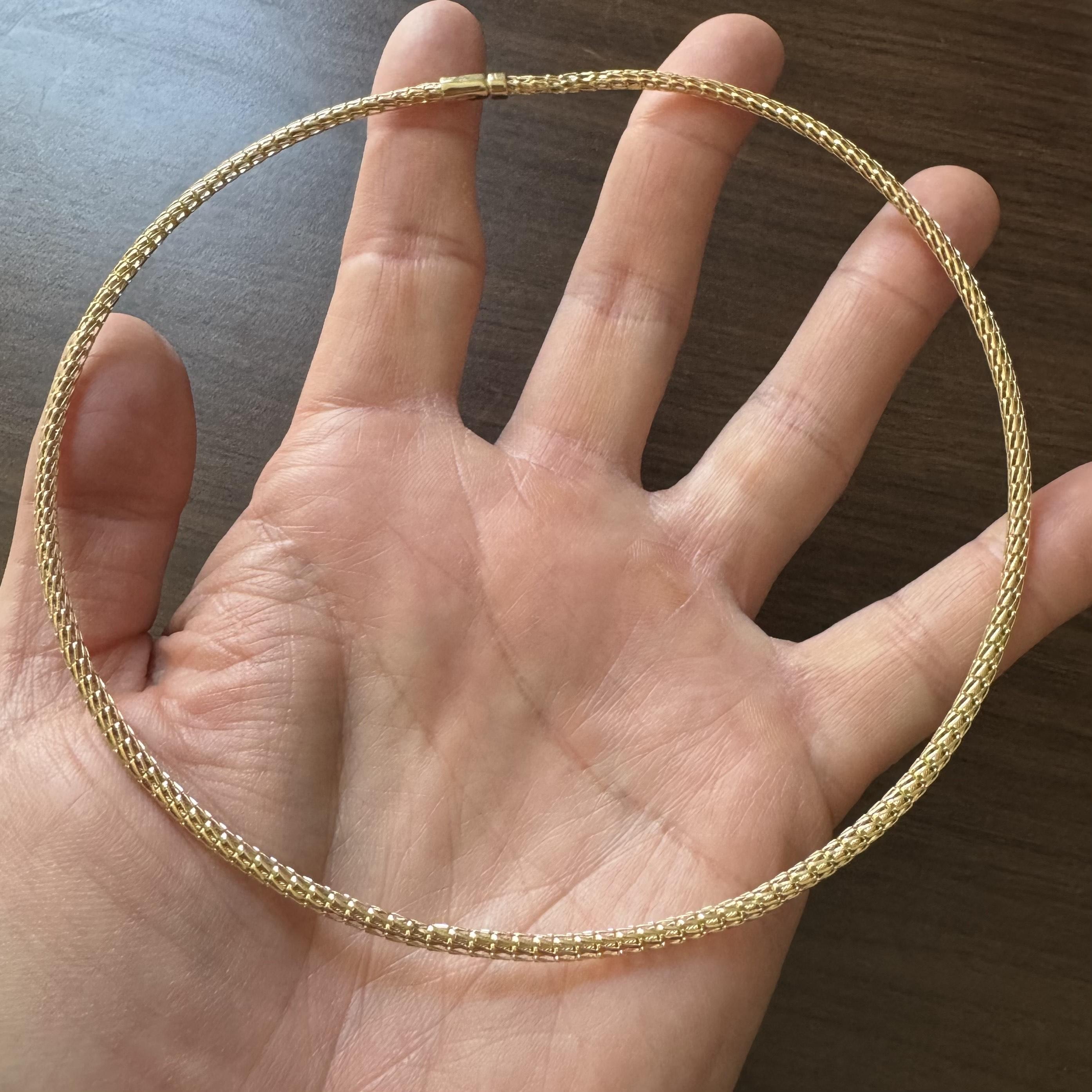 Condition:  Excellent Condition, Professionally Cleaned and Polished
Metal:  14k Gold (Marked, and Professionally Tested)
Weight:  23g
Length:  18 Inches
Width:  3.5mm
Closure:  Box Tab Insert with Safety Latch
Markings:  