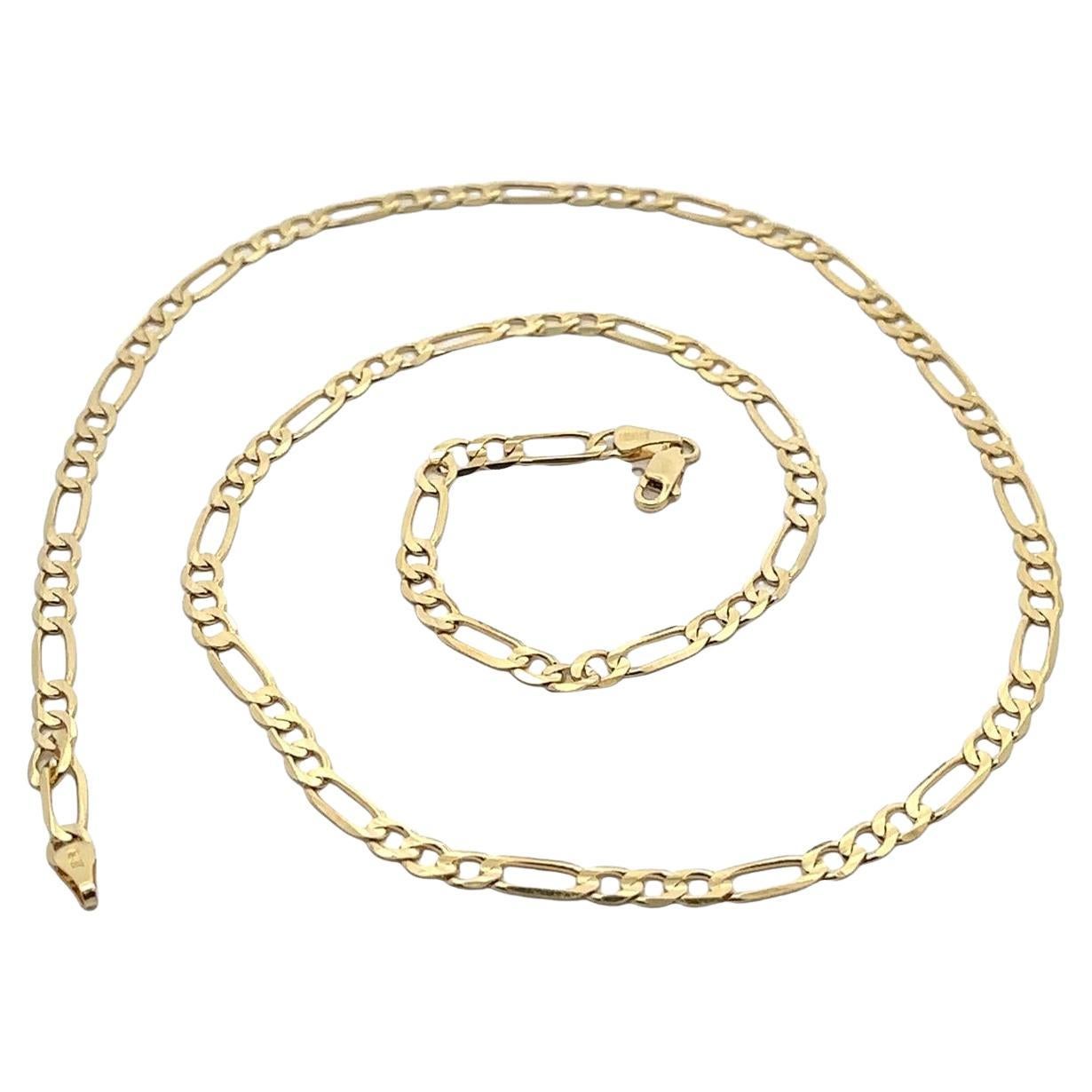 14k Yellow Gold 24" Classic Figaro Link Chain Necklace w/ Lobster Claw Clasp