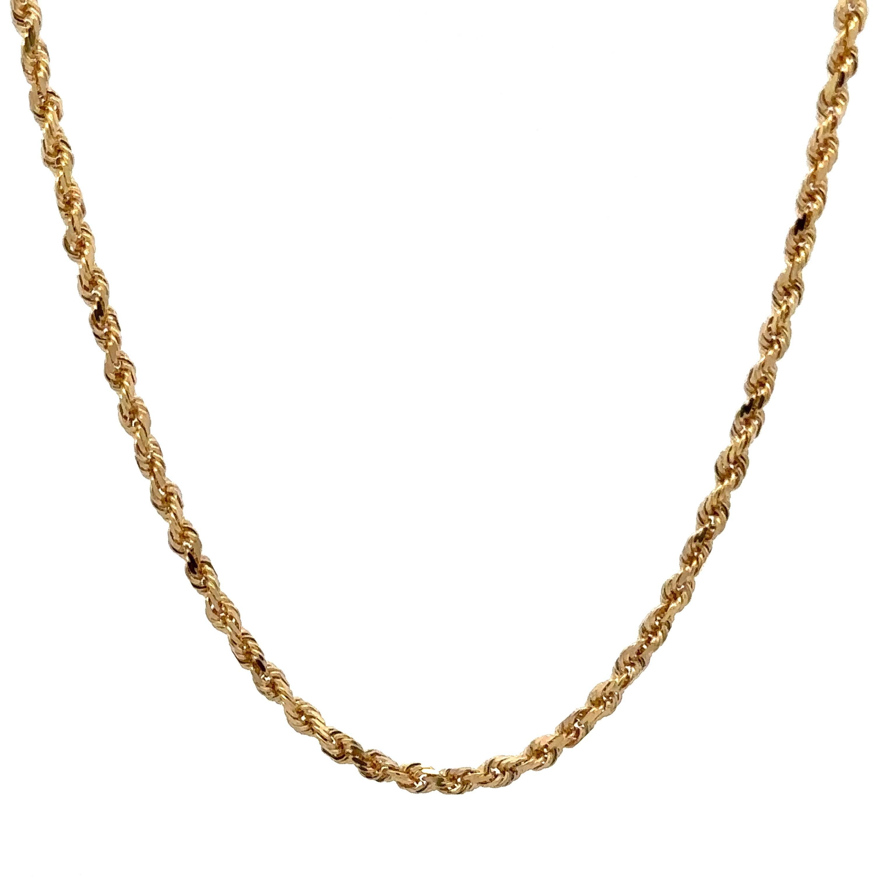 Collier en or jaune 14k, chaîne classique à maillons en corde, 24