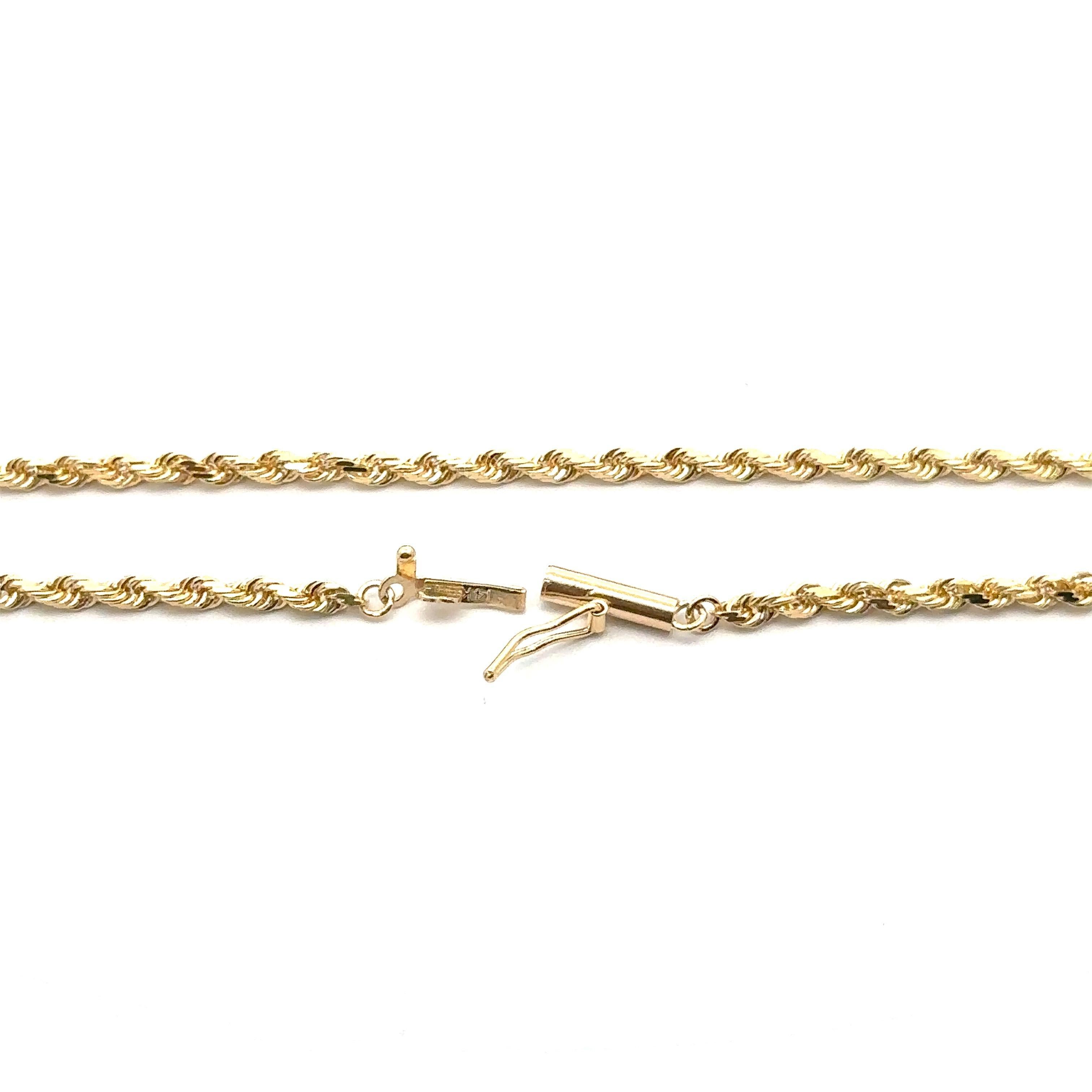 Collier en or jaune 14k, chaîne classique à maillons en corde, 24