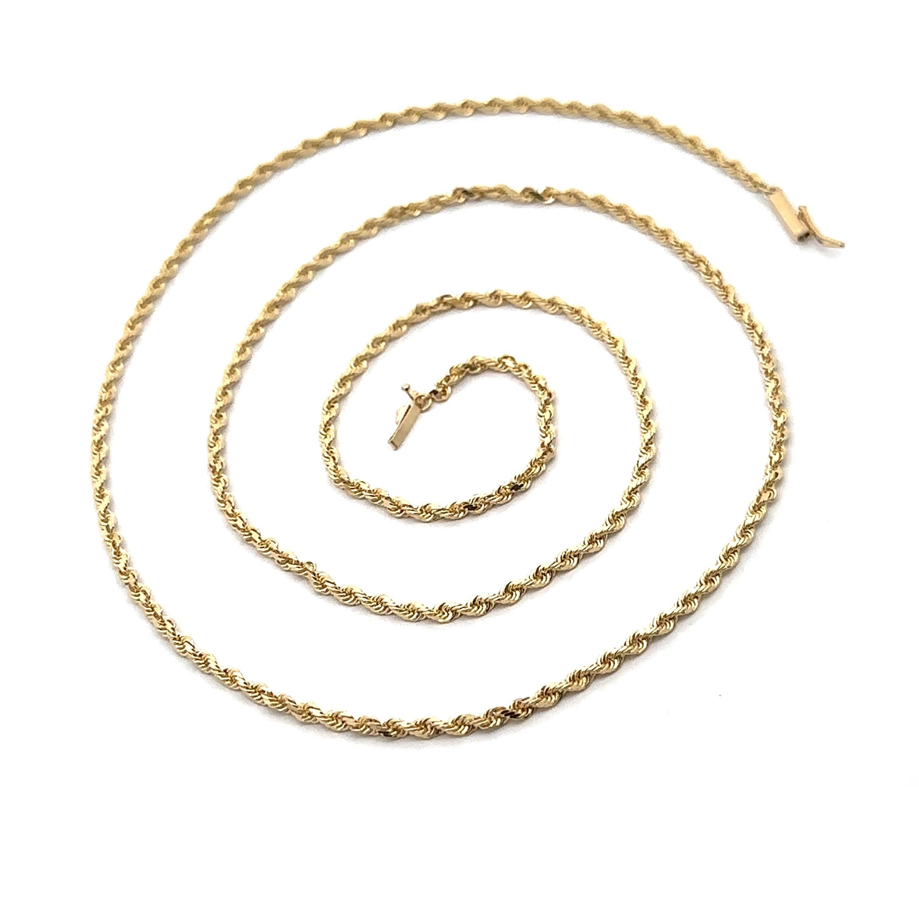 Collier en or jaune 14k, chaîne classique à maillons en corde, 24