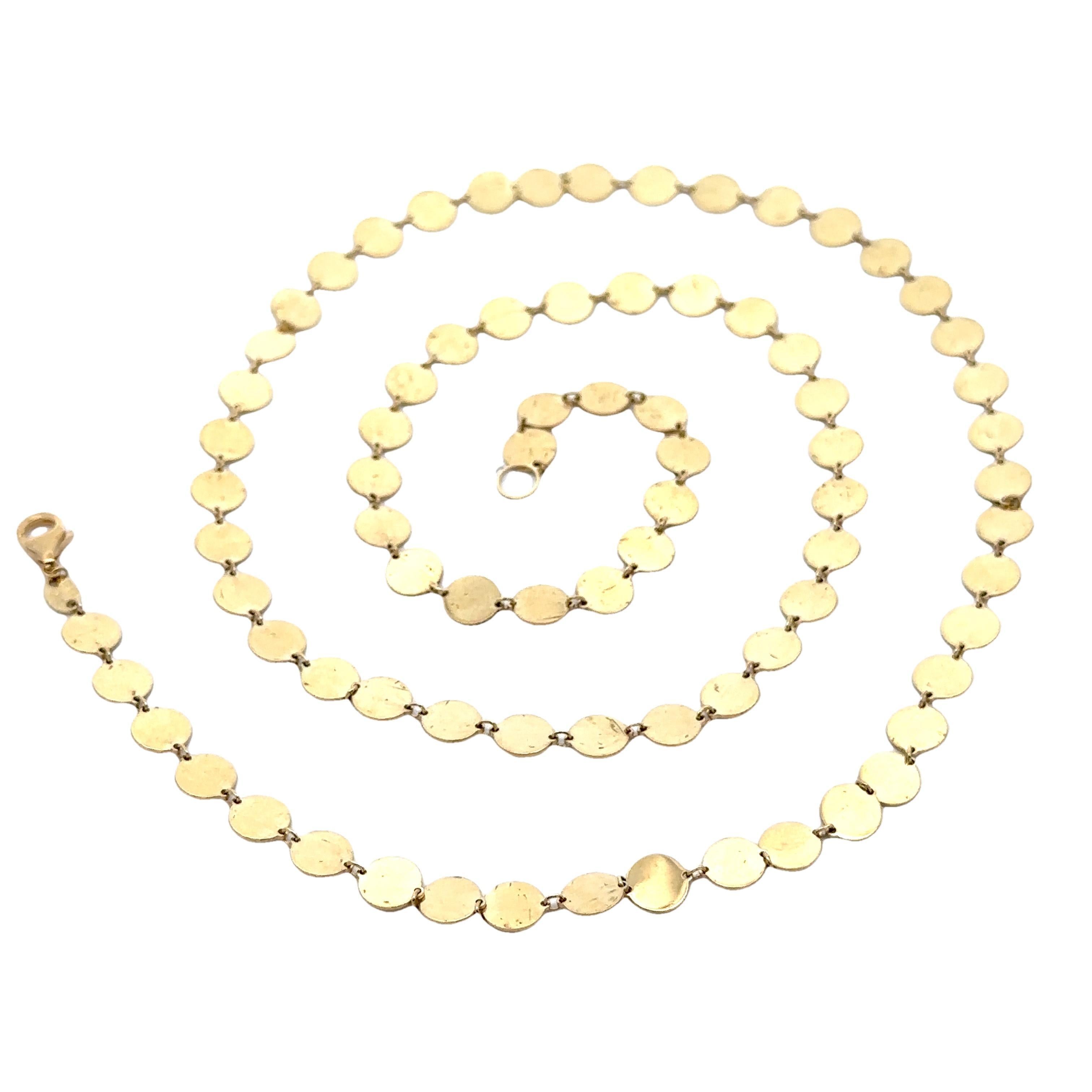 MATERIAL : Or jaune massif 14K
Poids : 14,77 grammes
Type de chaîne : Maillon circulaire rond poli
Longueur de la chaîne : 24 pouces
Fermoir : Griffe de homard
Largeur : 5,9 mm
Épaisseur : 0,5 mm
Condit : Présente quelques légères rayures de