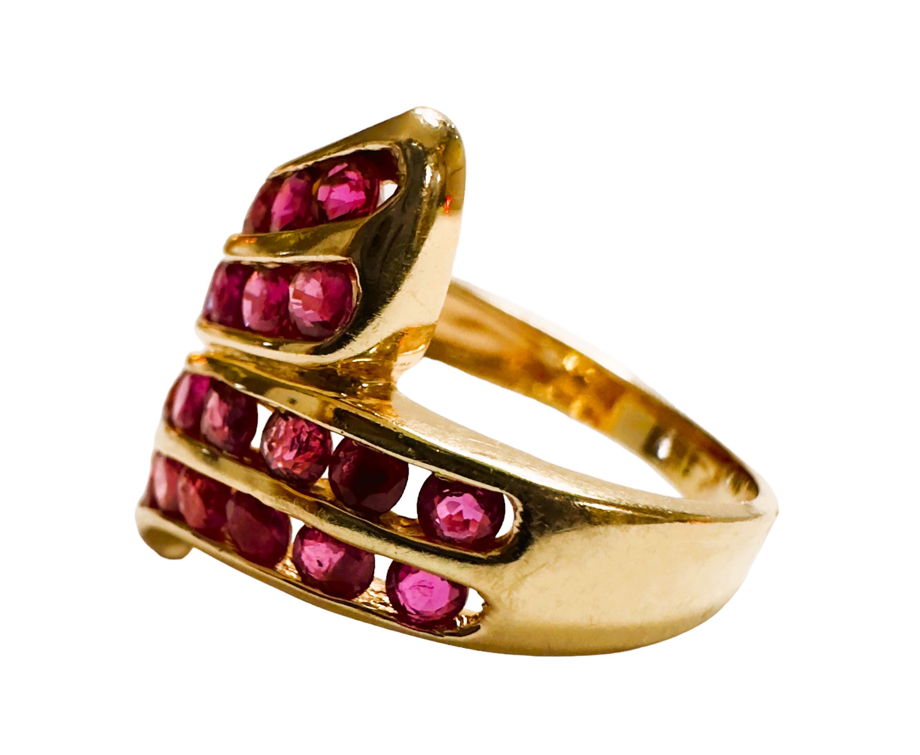Art Deco 14k Yellow Gold 24 Ruby Ring Size 5.5 For Sale