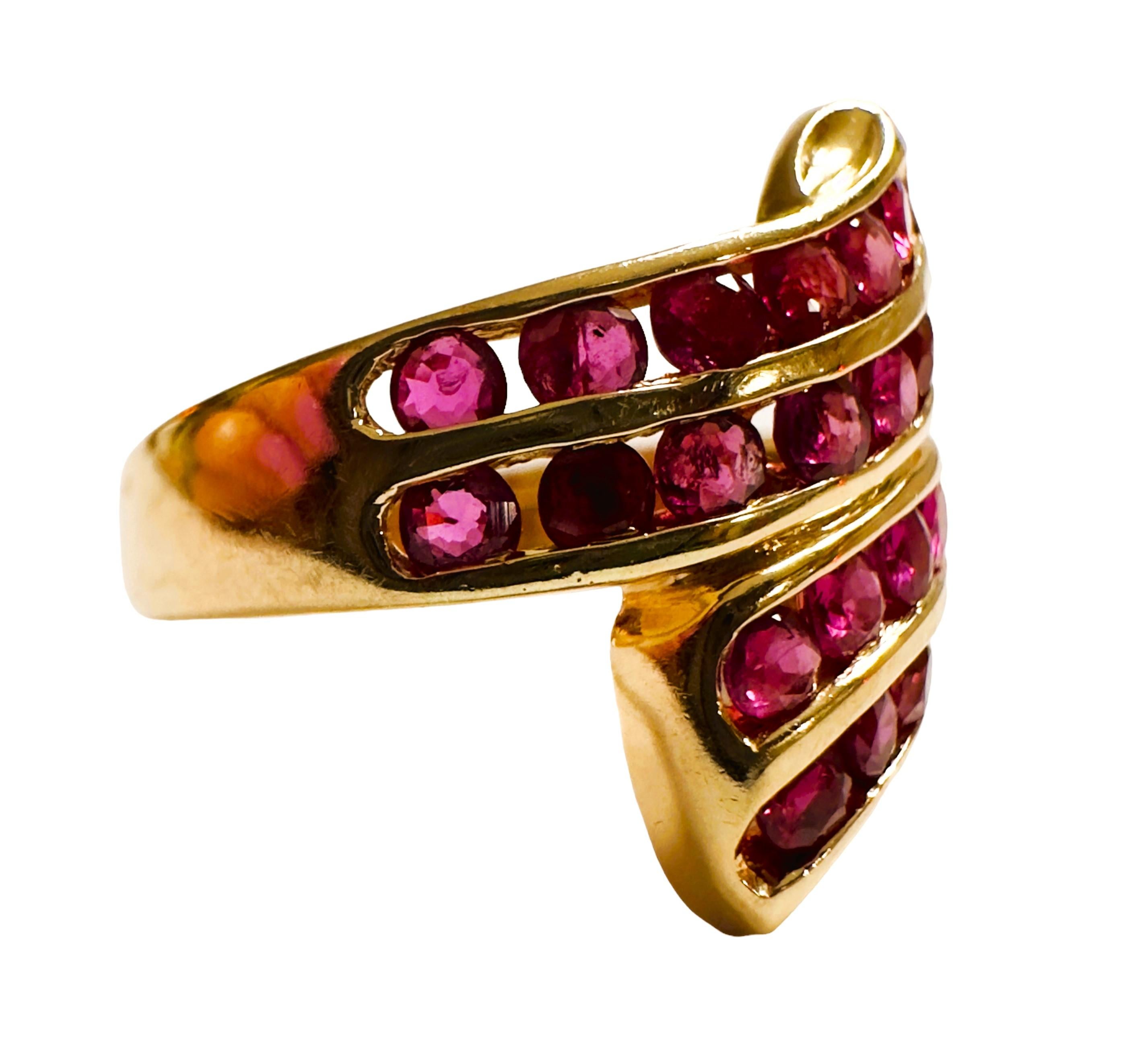 14k Yellow Gold 24 Ruby Ring Size 5.5 In Good Condition For Sale In Eagan, MN