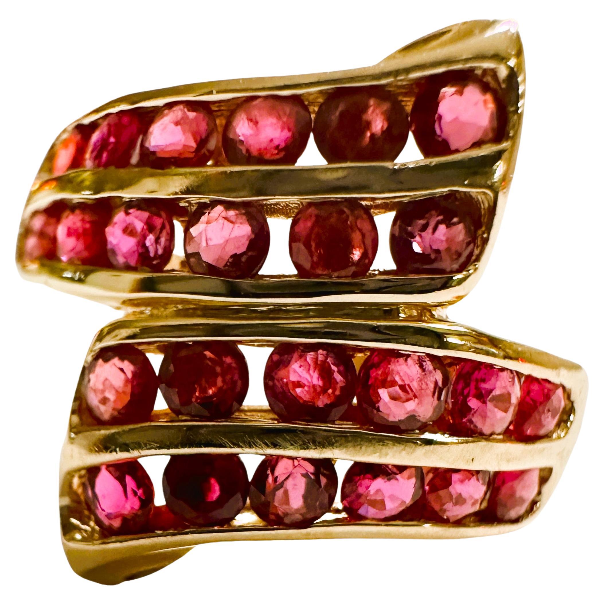 14k Yellow Gold 24 Ruby Ring Size 5.5 For Sale