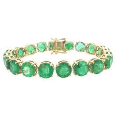14k Yellow Gold 24.06ctw Large Round Emerald Line Tennis Bracelet