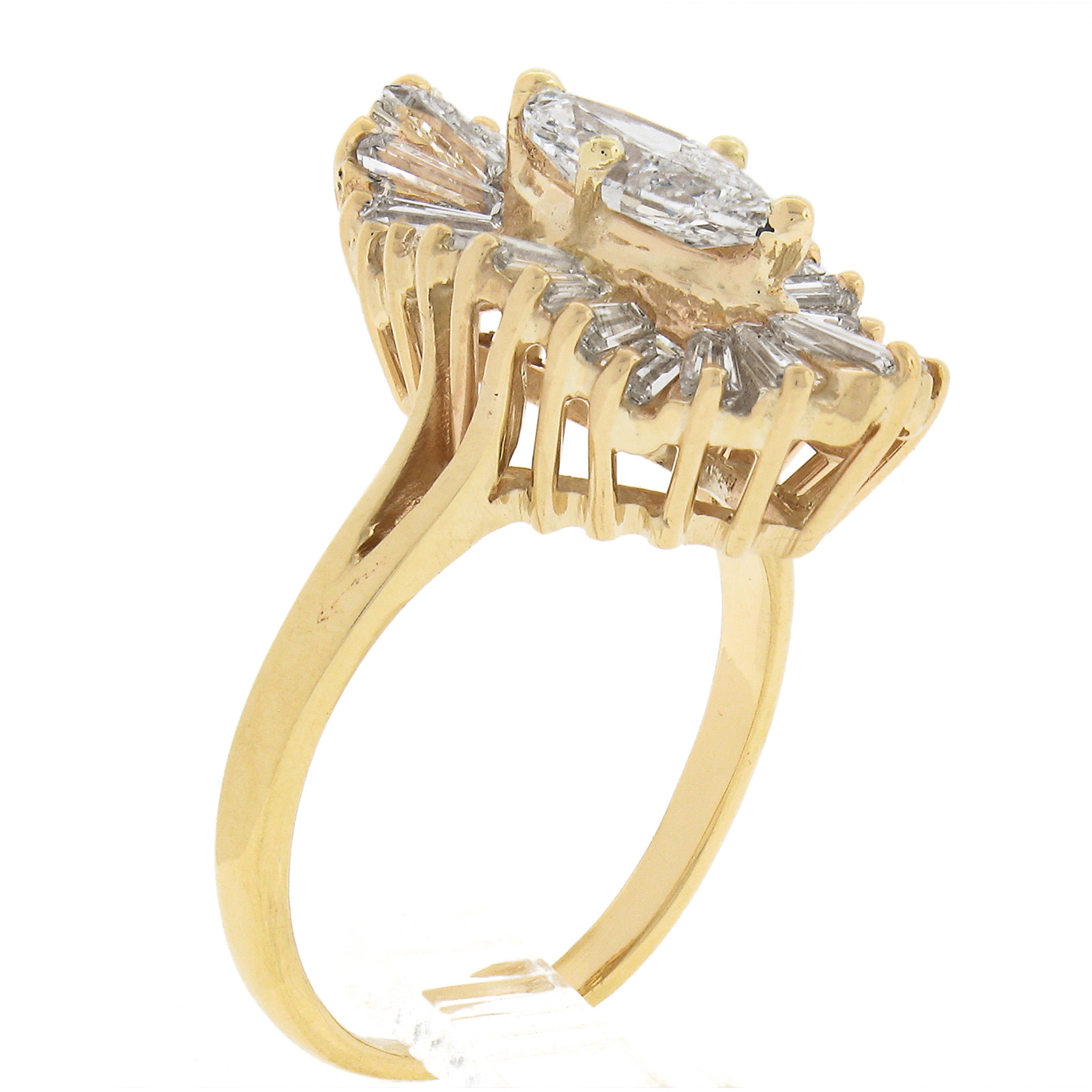 14k Yellow Gold 2.41ctw GIA Marquise & Baguette Cut Diamond Wavy Ballerina Ring 2