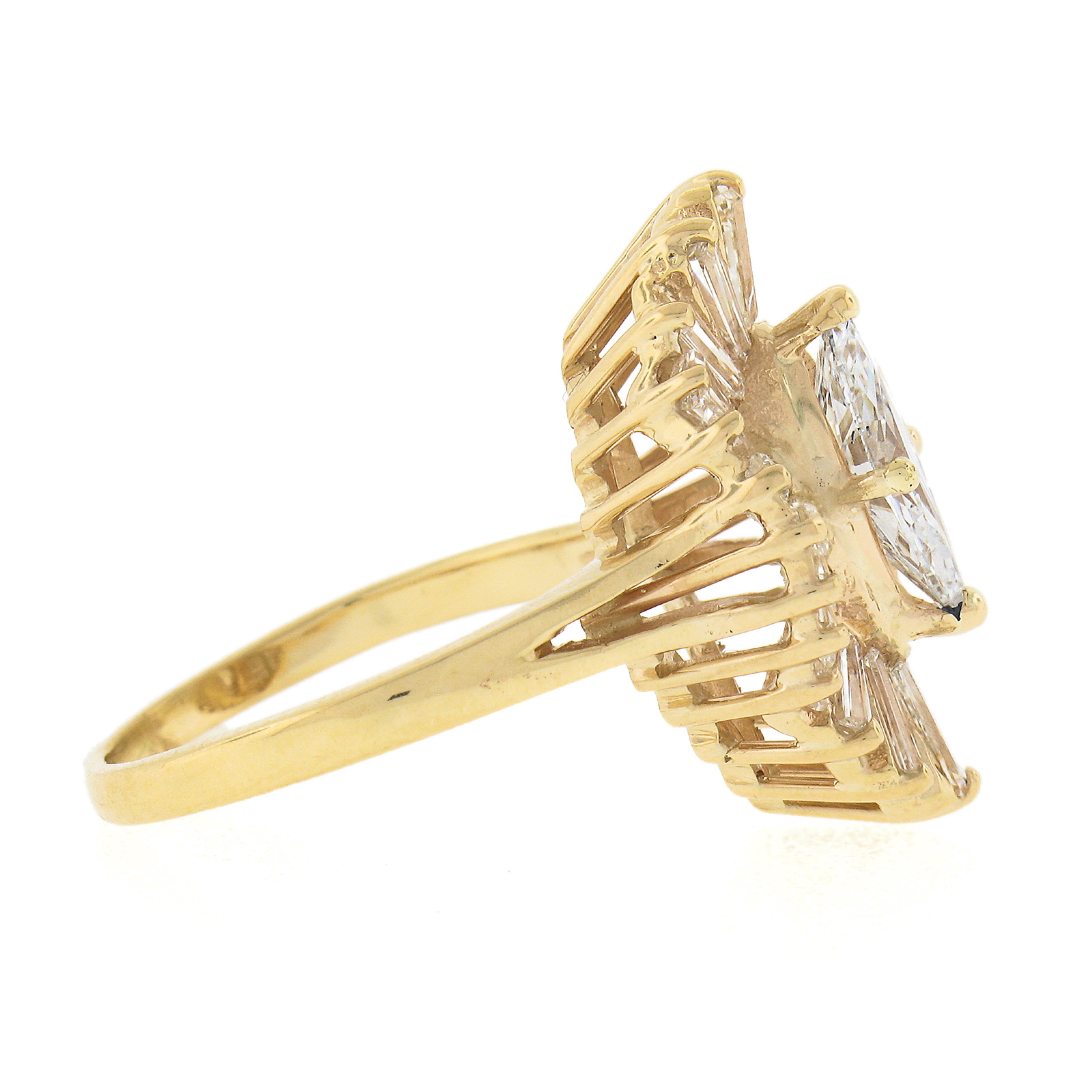Marquise Cut 14k Yellow Gold 2.41ctw GIA Marquise & Baguette Cut Diamond Wavy Ballerina Ring