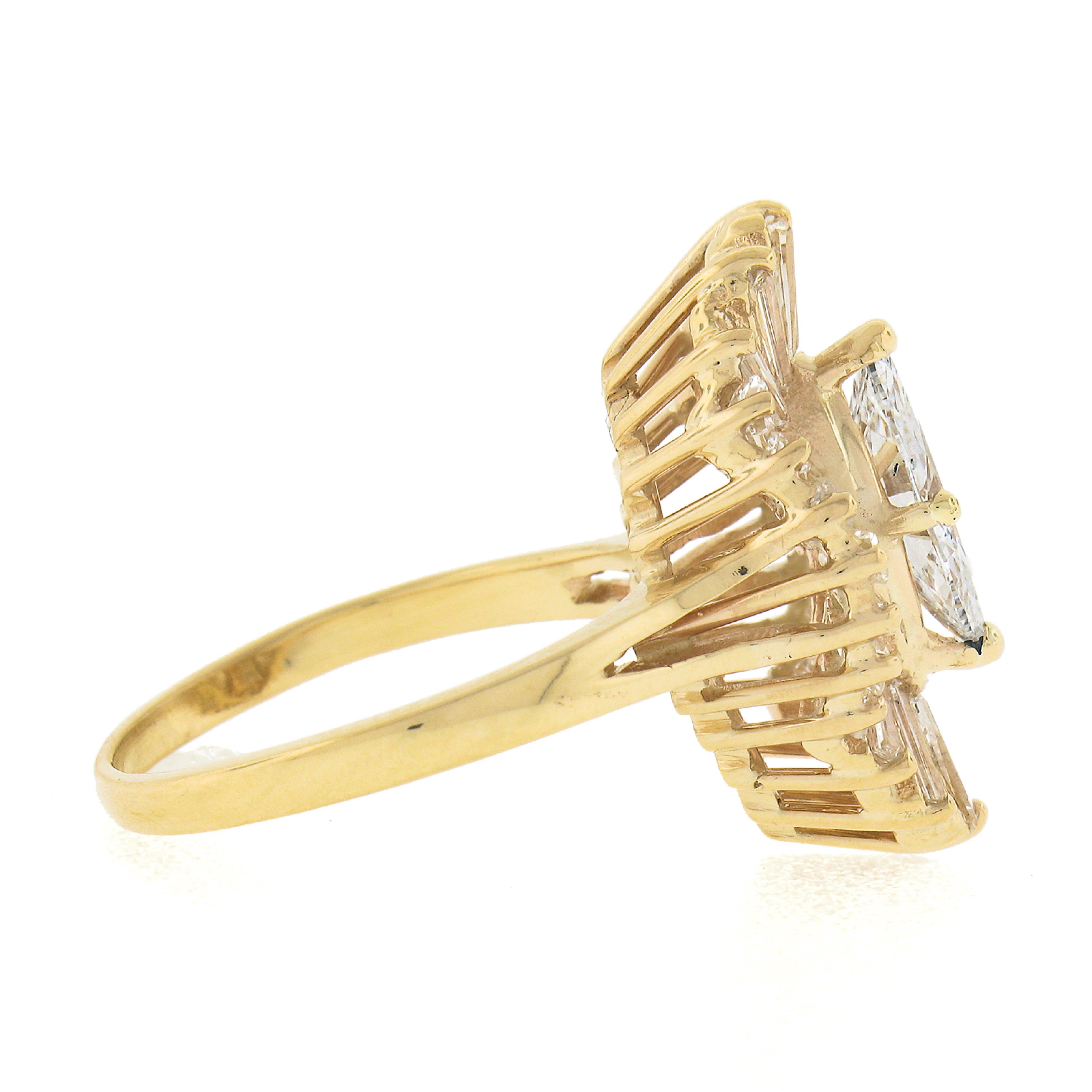 14k Yellow Gold 2.41ctw GIA Marquise & Baguette Cut Diamond Wavy Ballerina Ring In Excellent Condition In Montclair, NJ