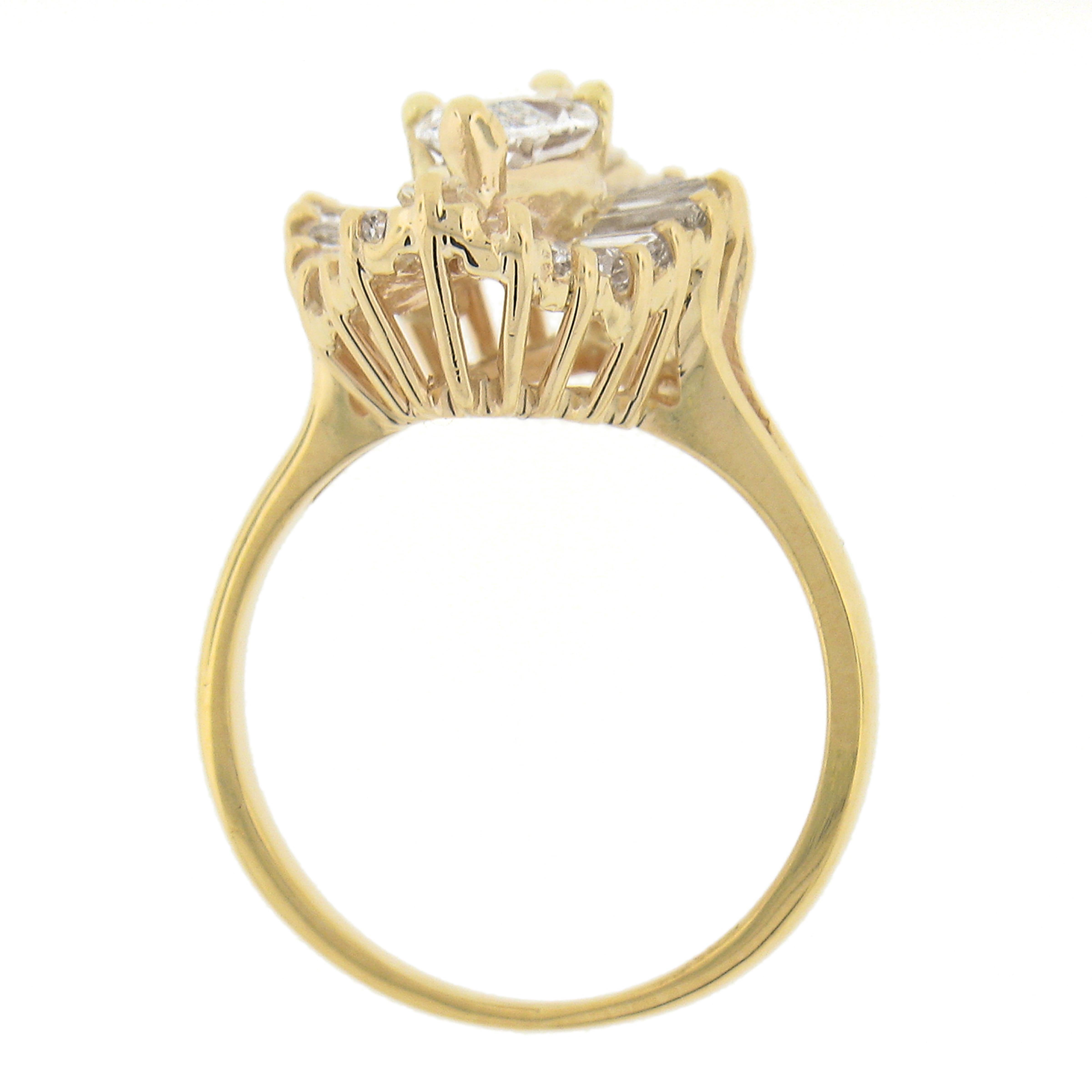 14k Yellow Gold 2.41ctw GIA Marquise & Baguette Cut Diamond Wavy Ballerina Ring 1