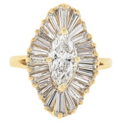 14k Yellow Gold 2.41ctw GIA Marquise & Baguette Cut Diamond Wavy Ballerina Ring