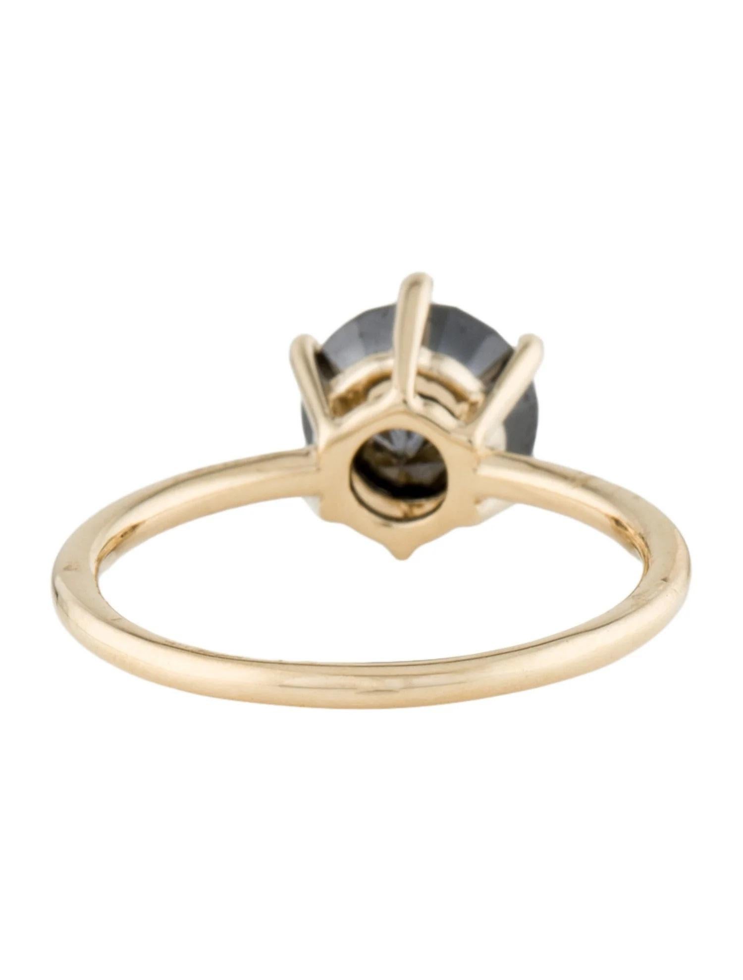 14K Gelbgold 2,42ct Schwarzer Diamant Solitär Cocktail Ring, Größe 7 (Rundschliff)