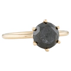 14K Yellow Gold 2.42ct Black Diamond Solitaire Cocktail Ring, Size 7