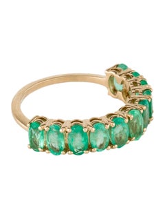 14K Yellow Gold 2.44ctw Emerald Band Ring, Size 6.5  Faceted Oval Emerald