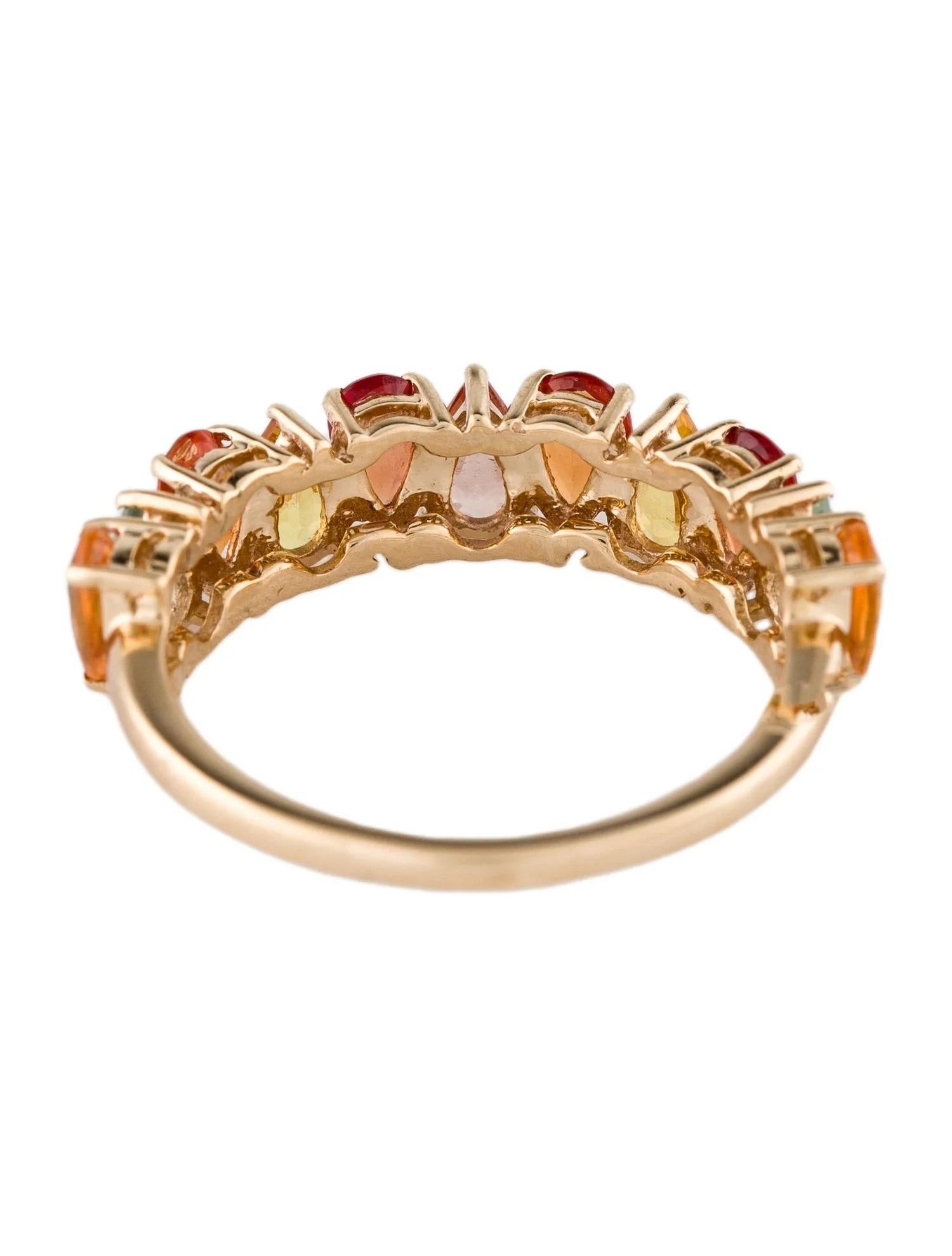 Pear Cut 14K Yellow Gold 2.44ctw Multi-Color Sapphire Band Ring, Size 6.75 For Sale