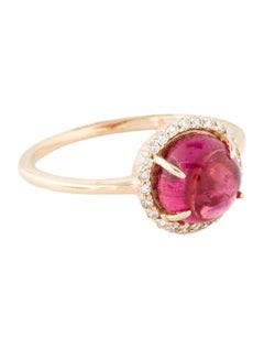 Bague cocktail en or jaune 14 carats, tourmaline rose de 2,46 carats et diamants, taille 6,75