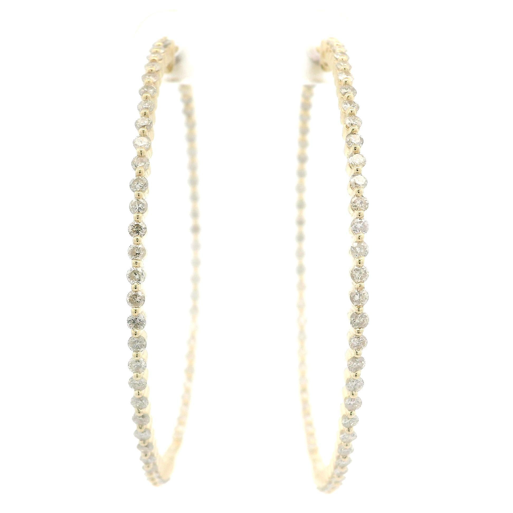 14k Yellow Gold 2.47ctw Round Cut Diamond In Out Large Hoop Snape Earrings 5