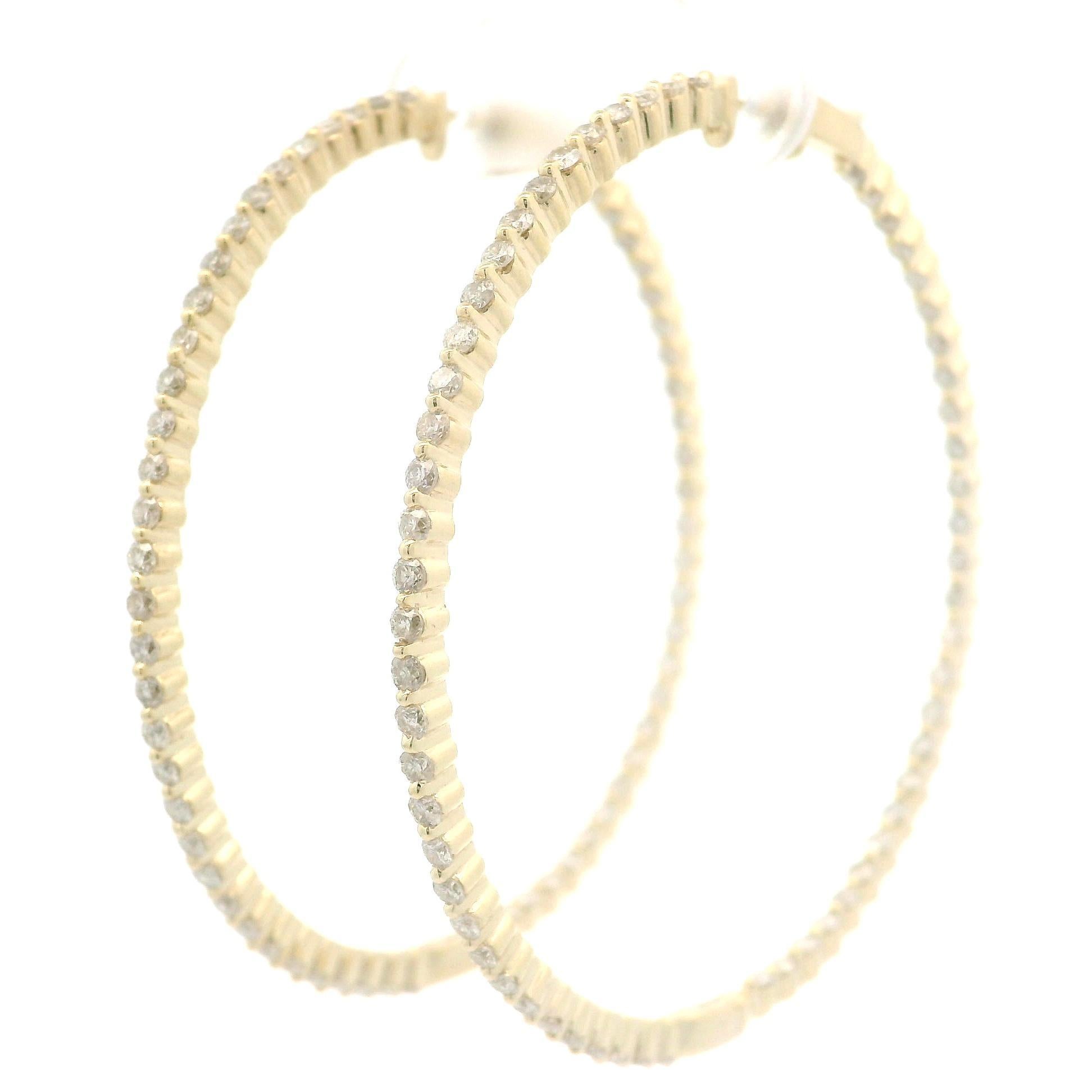 14k Yellow Gold 2.47ctw Round Cut Diamond In Out Large Hoop Snape Earrings 7