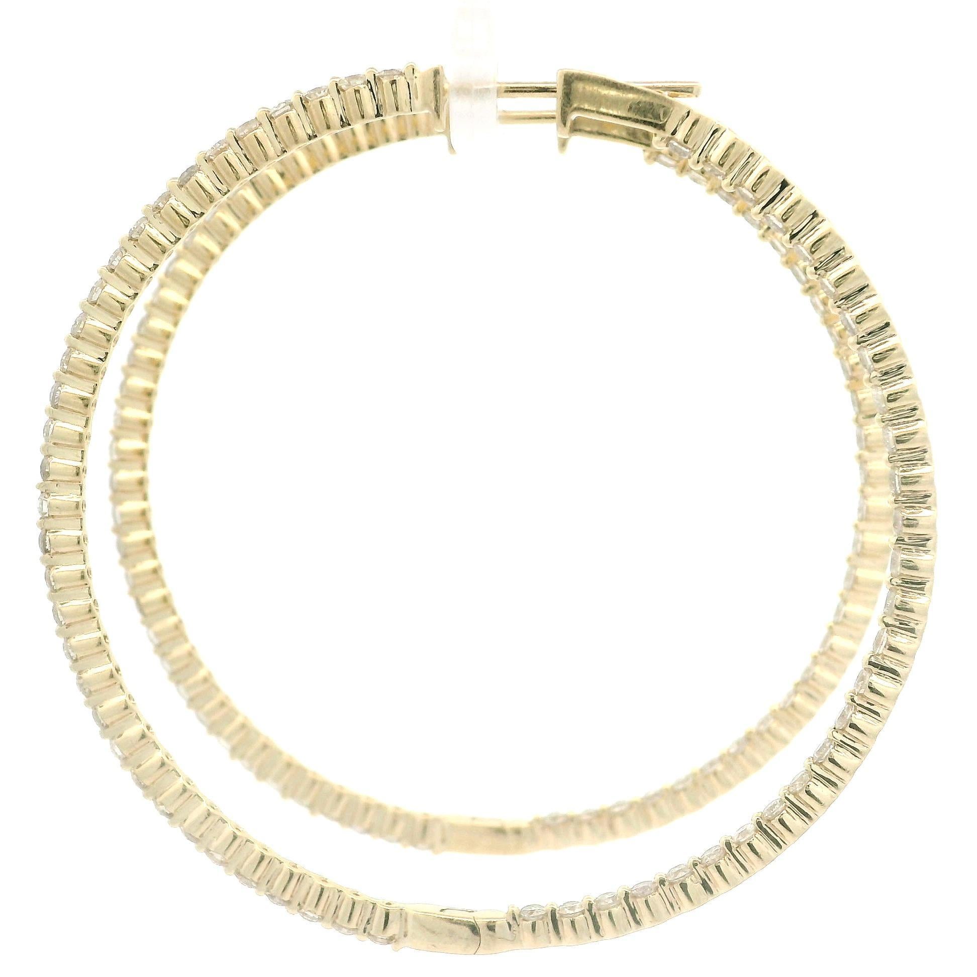 14k Yellow Gold 2.47ctw Round Cut Diamond In Out Large Hoop Snape Earrings 8