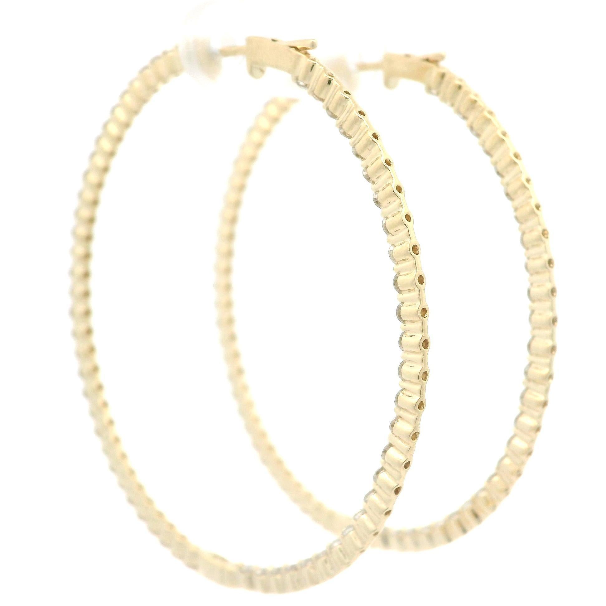 14k Yellow Gold 2.47ctw Round Cut Diamond In Out Large Hoop Snape Earrings 9