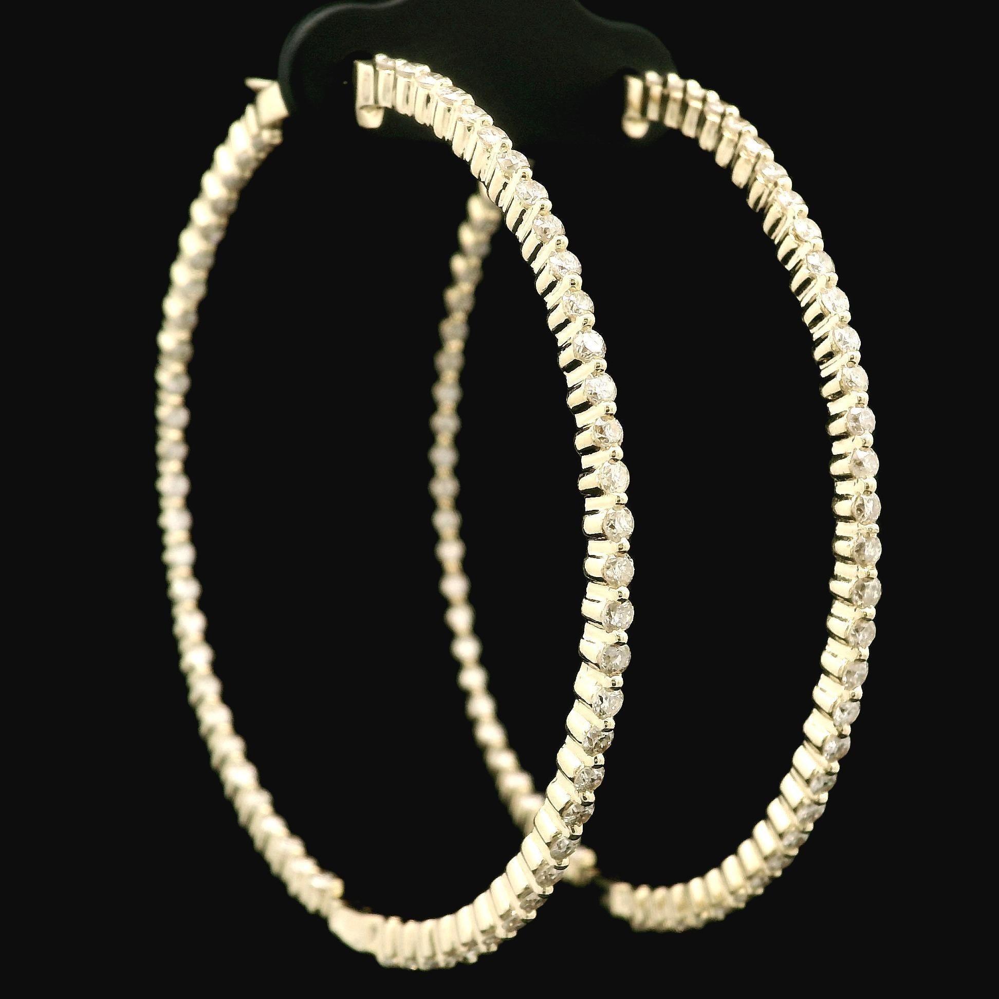 Women's 14k Yellow Gold 2.47ctw Round Cut Diamond In Out Large Hoop Snape Earrings