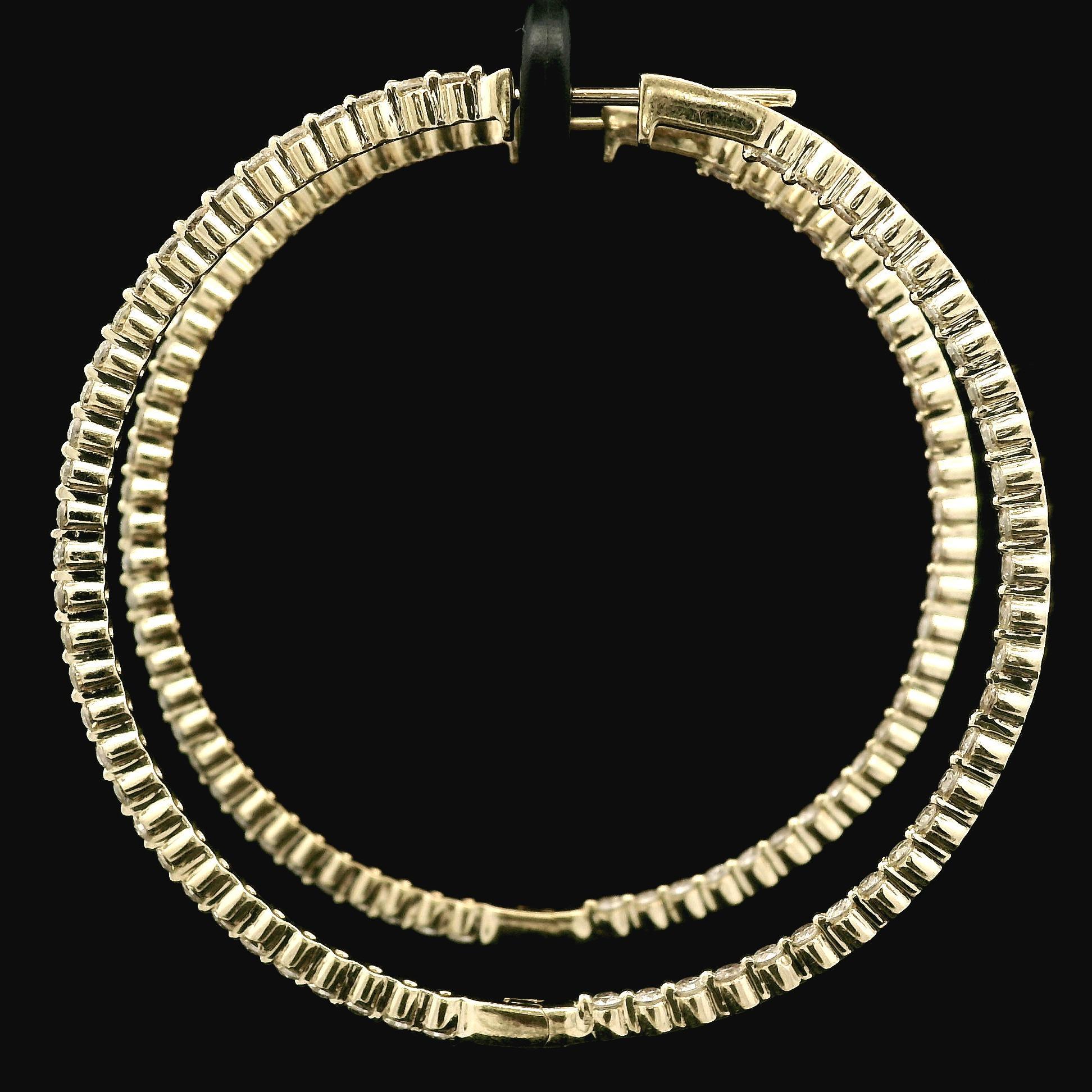 14k Yellow Gold 2.47ctw Round Cut Diamond In Out Large Hoop Snape Earrings 2