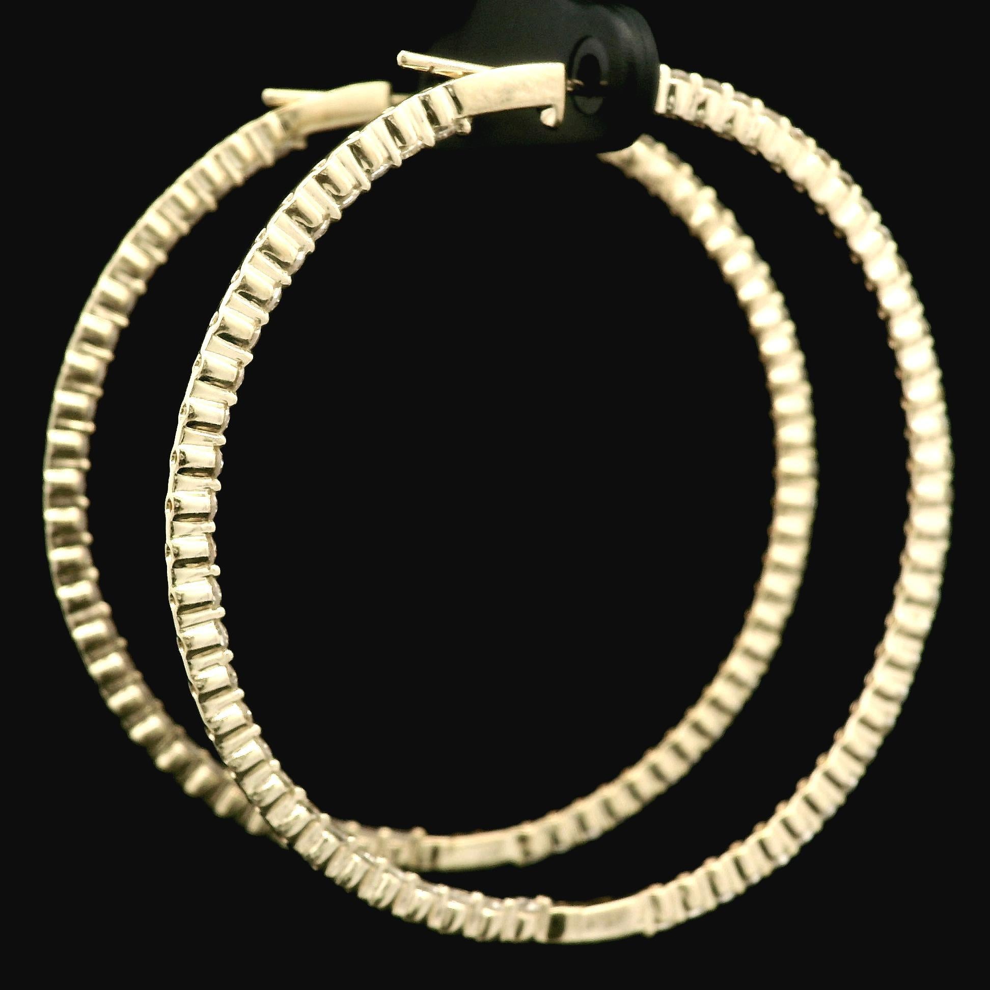 14k Yellow Gold 2.47ctw Round Cut Diamond In Out Large Hoop Snape Earrings 3
