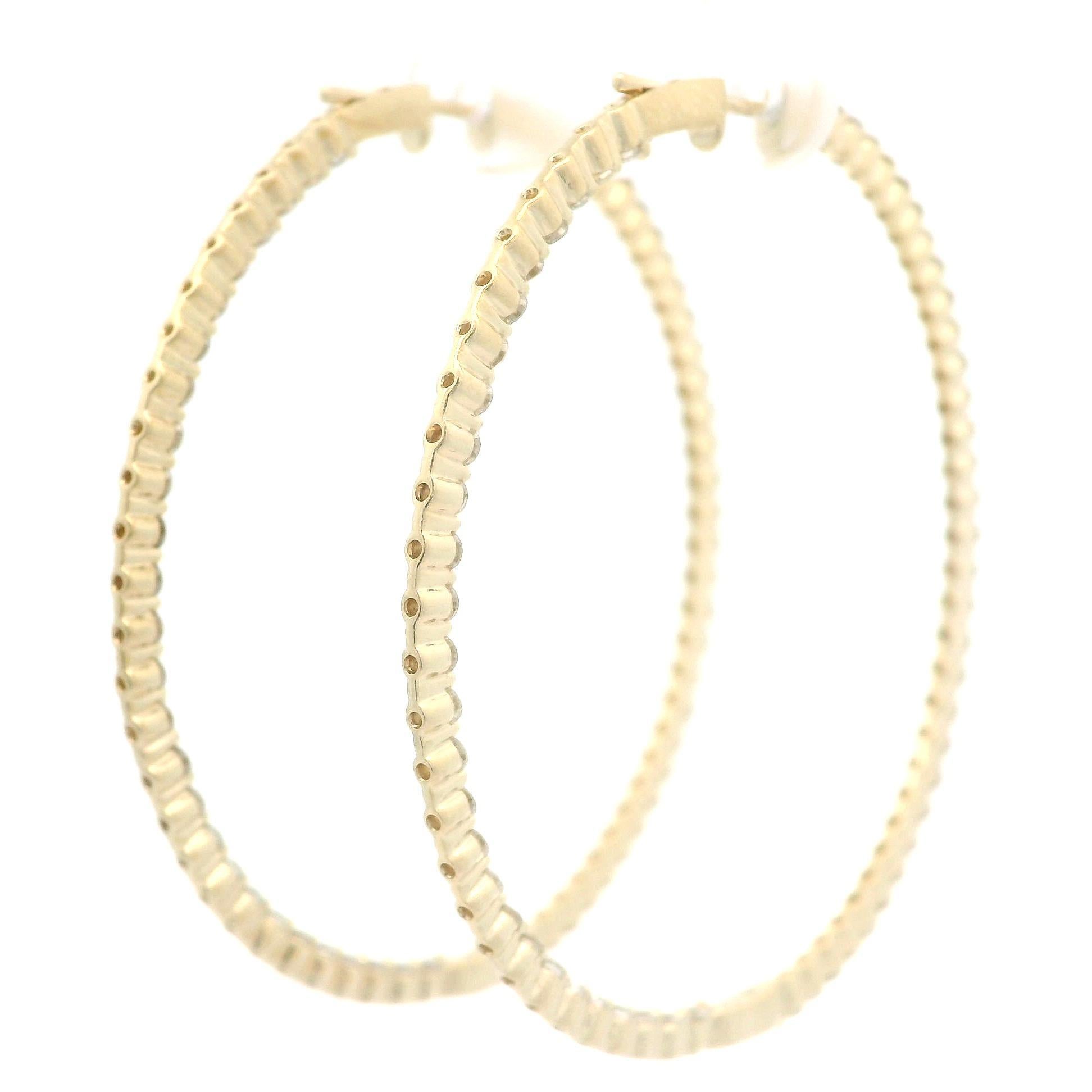14k Yellow Gold 2.47ctw Round Cut Diamond In Out Large Hoop Snape Earrings 4