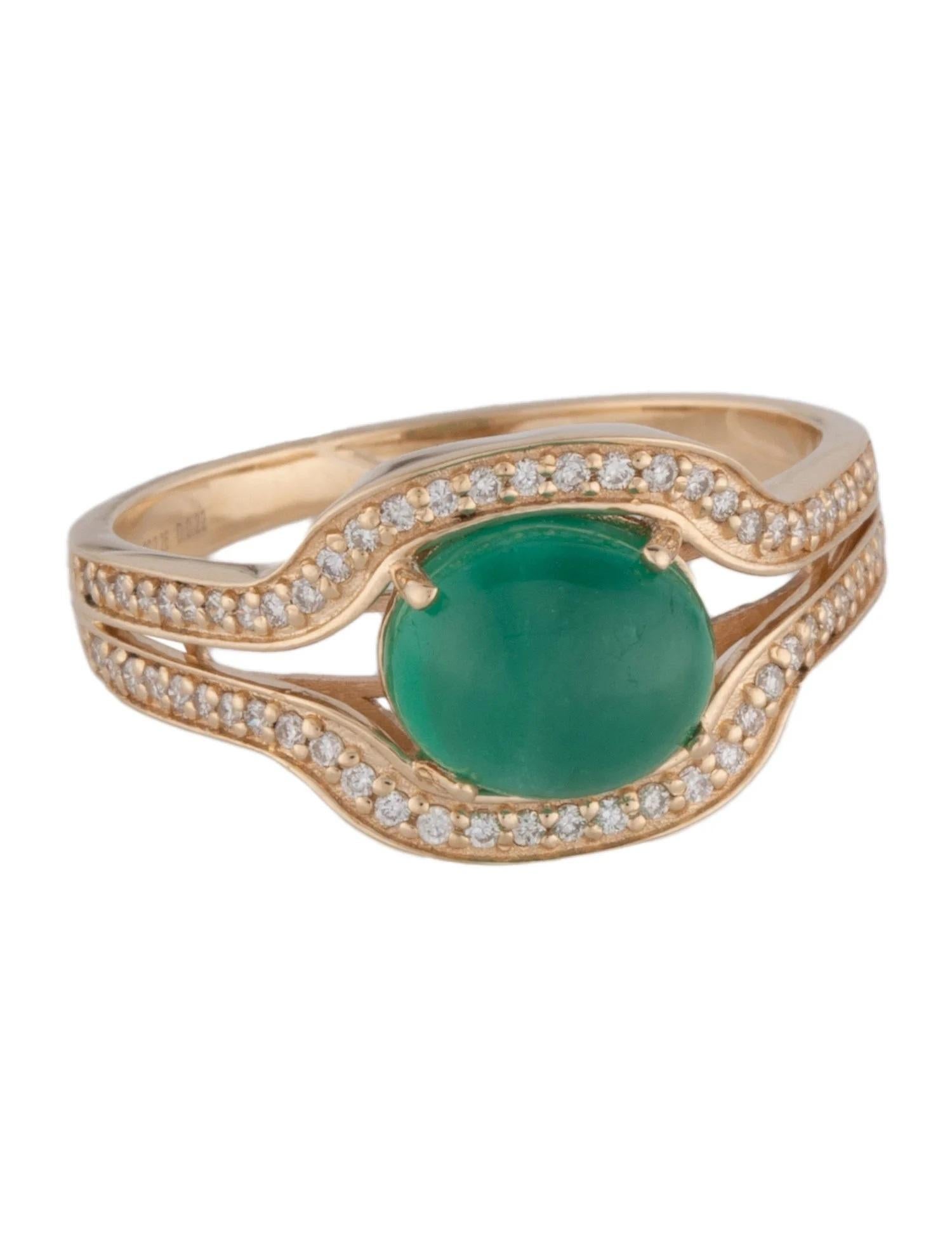 Artist 14K Yellow Gold 2.48ct Oval Cabochon Emerald & 0.15ctw Diamond Cocktail Ring, Si For Sale