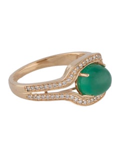 14K Yellow Gold 2.48ct Oval Cabochon Emerald & 0.15ctw Diamond Cocktail Ring, Si