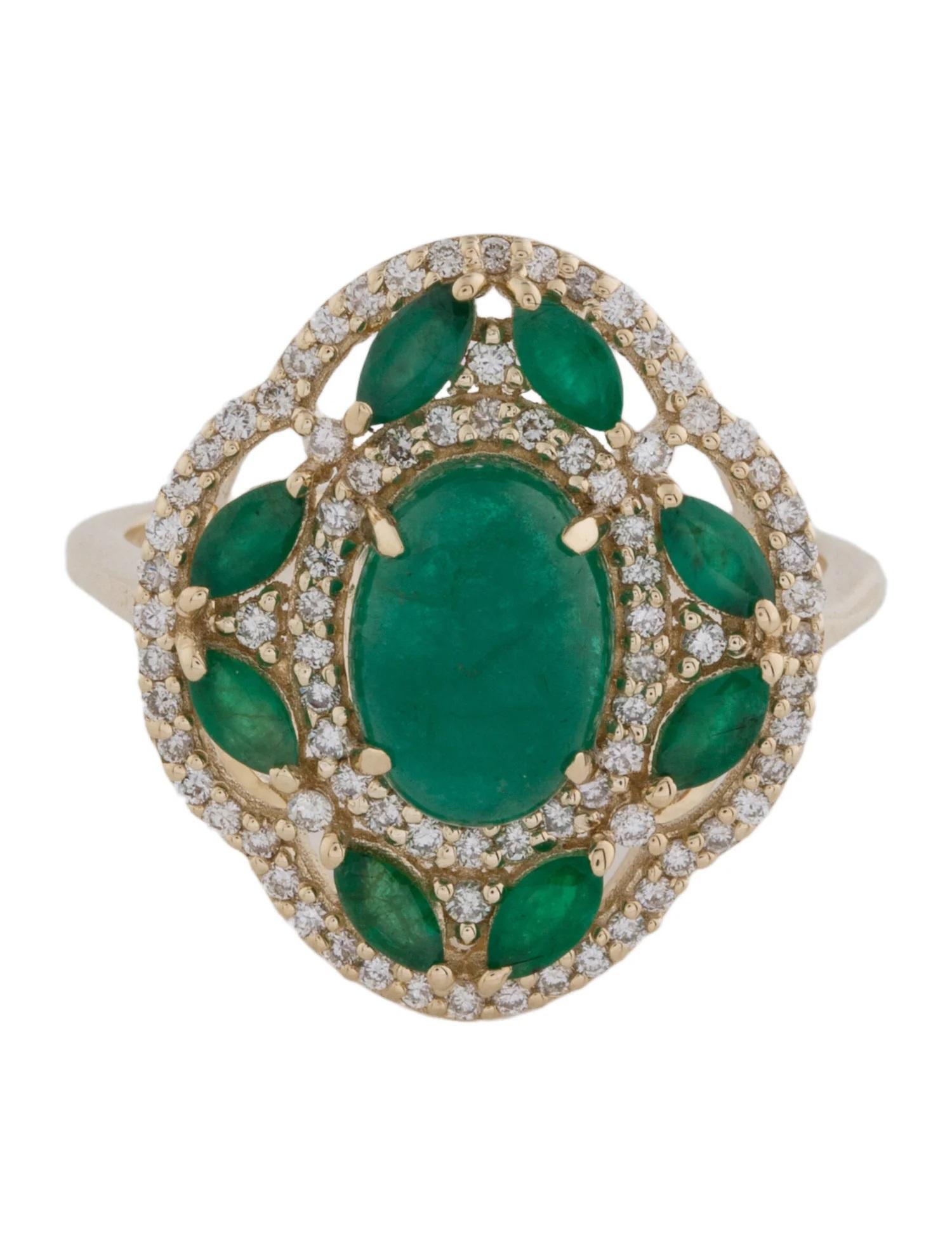 Artiste Bague de cocktail en or jaune 14K 2.48ctw Emerald & Diamond Taille 7, Marquise Brillia en vente