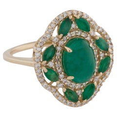 14K Yellow Gold 2.48ctw Emerald & Diamond Cocktail Ring Size 7, Marquise Brillia