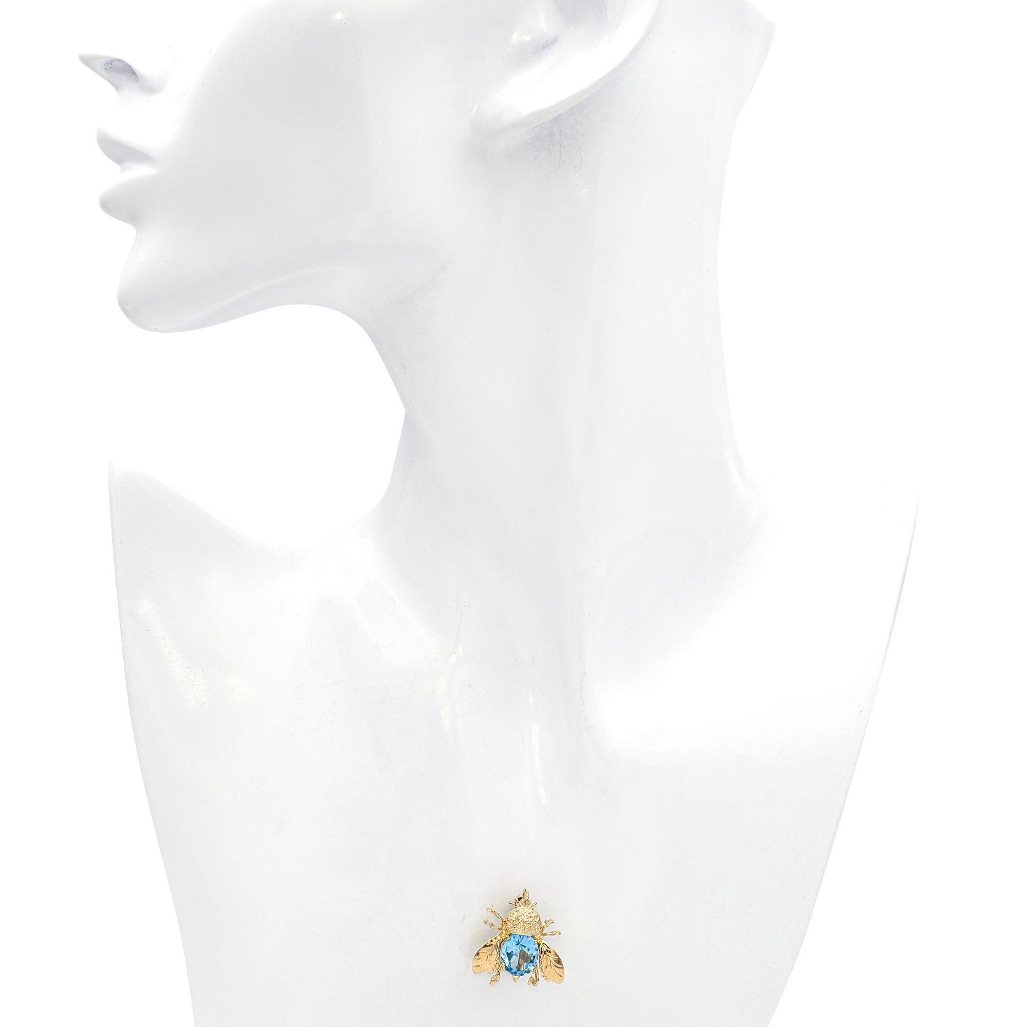 Oval Cut 14k Yellow Gold 2.4ct Aquamarine Bumblebee Brooch Pendant For Sale